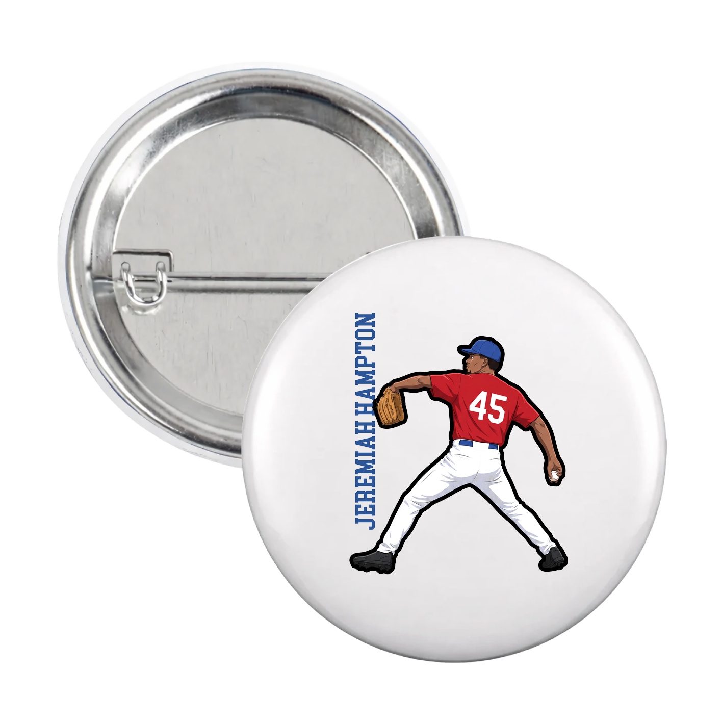 Game Day Button — Name Vertical in White