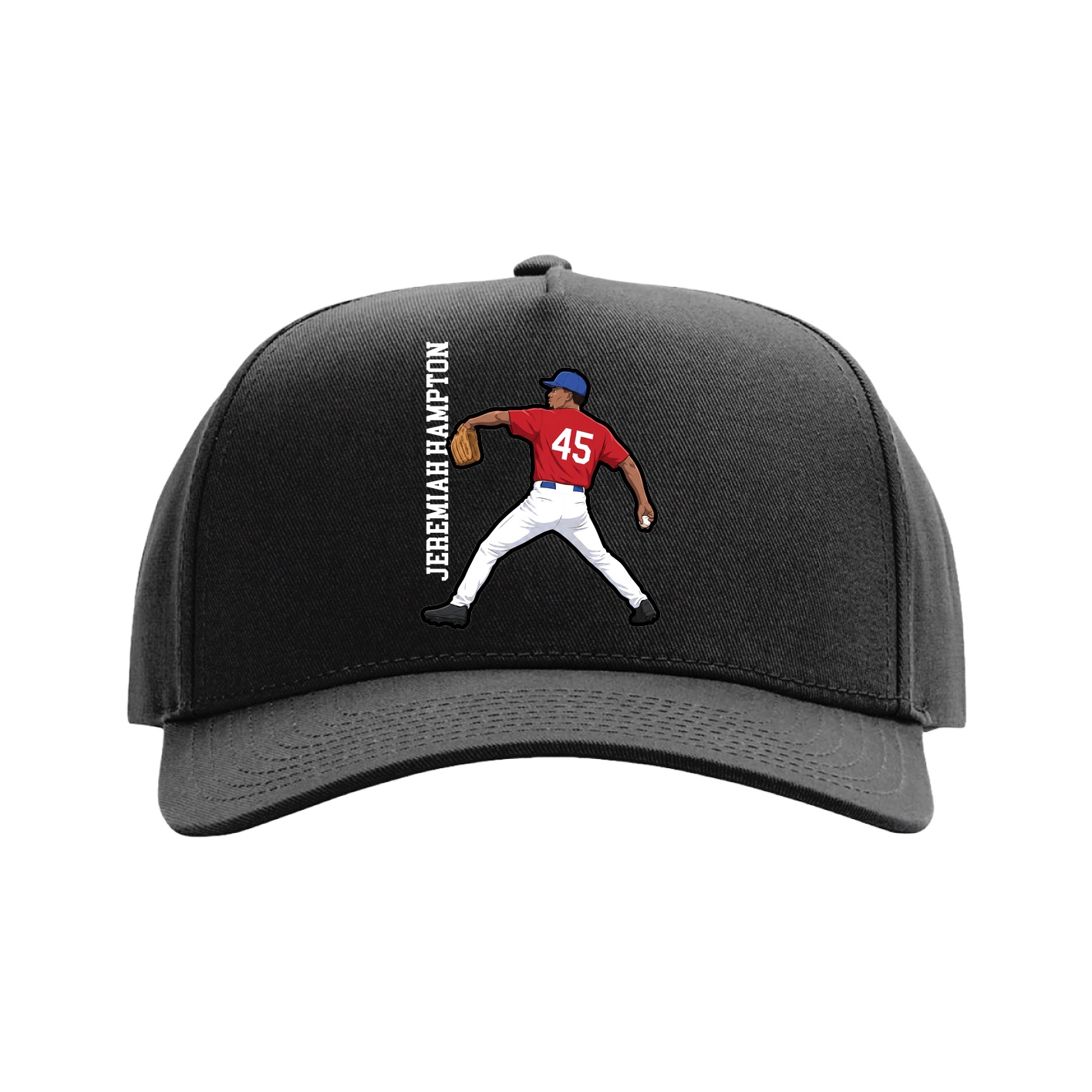 Full Fabric Five-Panel Champ Cap — Name Vertical in Black