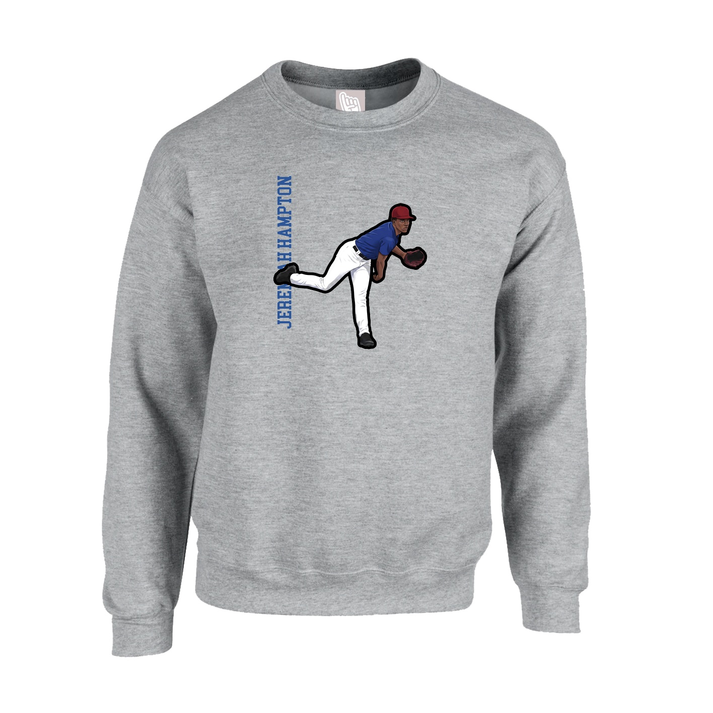 Fleece Crew — Name Vertical in Grey