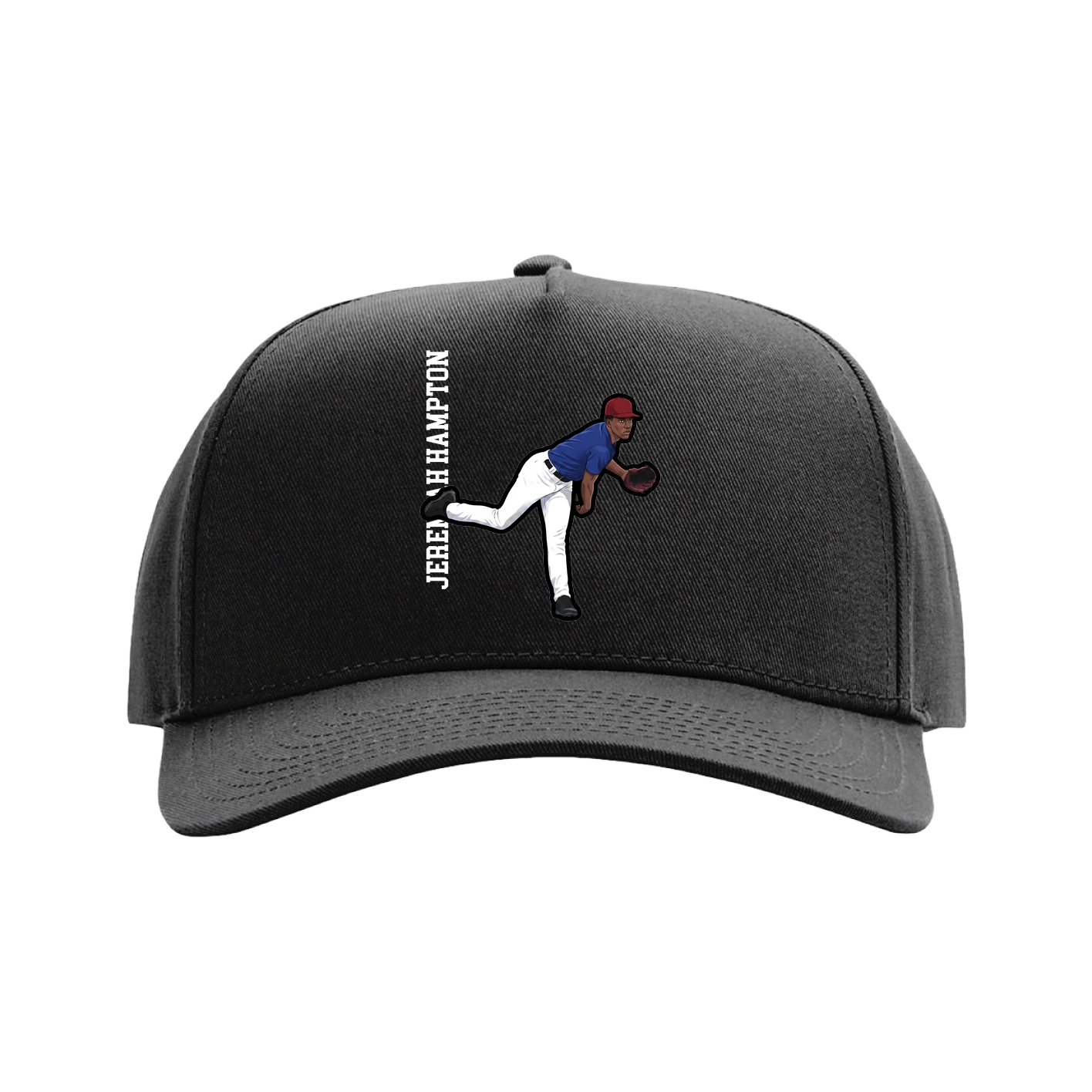 Full Fabric Five-Panel Champ Cap — Name Vertical in Black