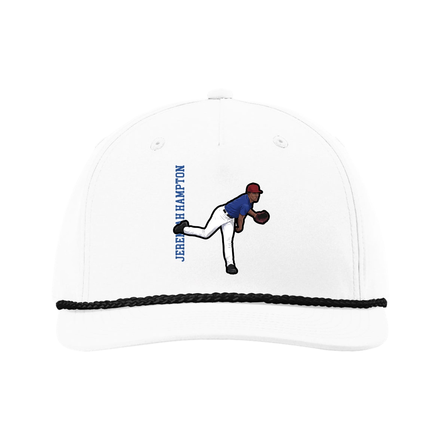 Five-Panel Classic Rope Cap — Name Vertical in White