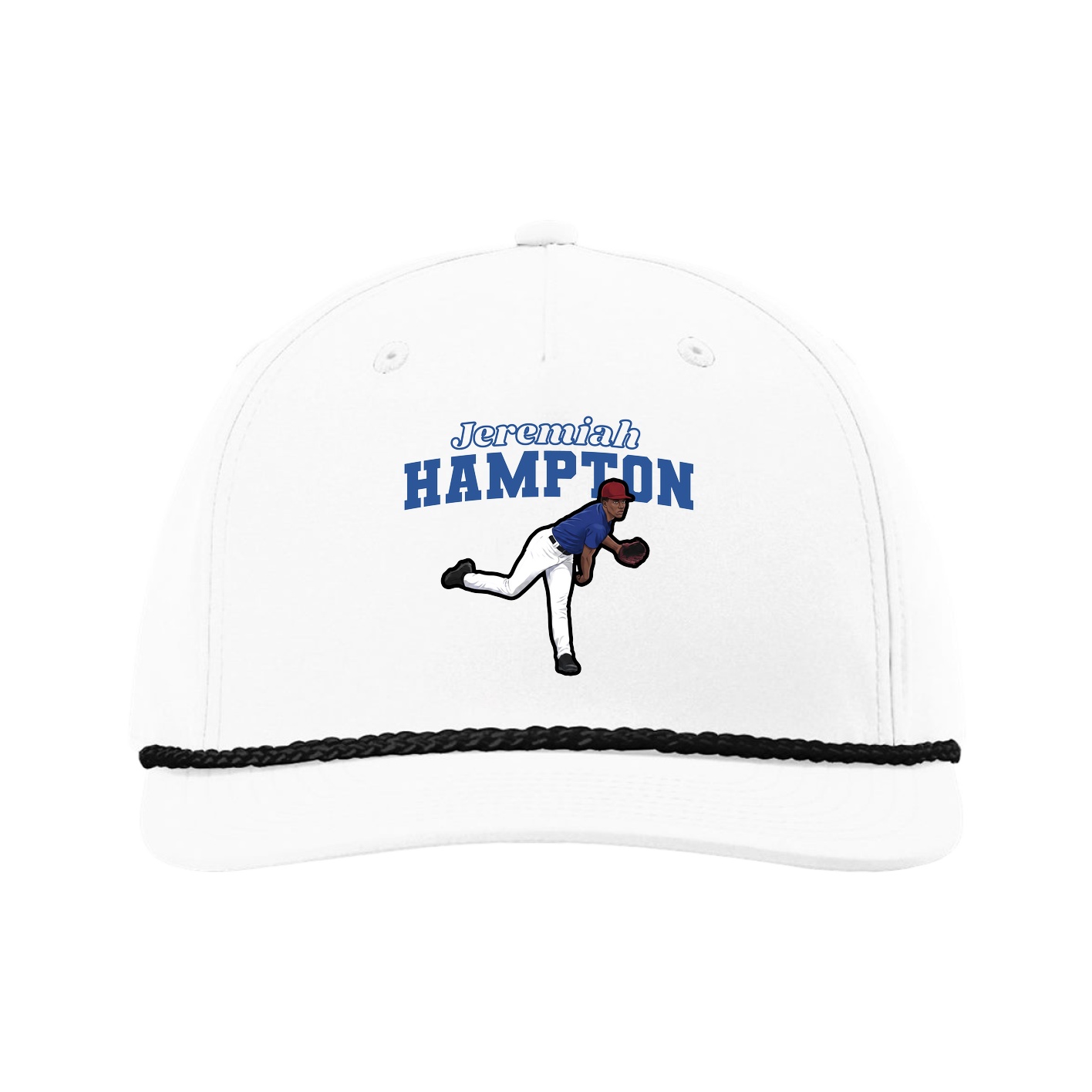 Five-Panel Classic Rope Cap — Name Arch in White