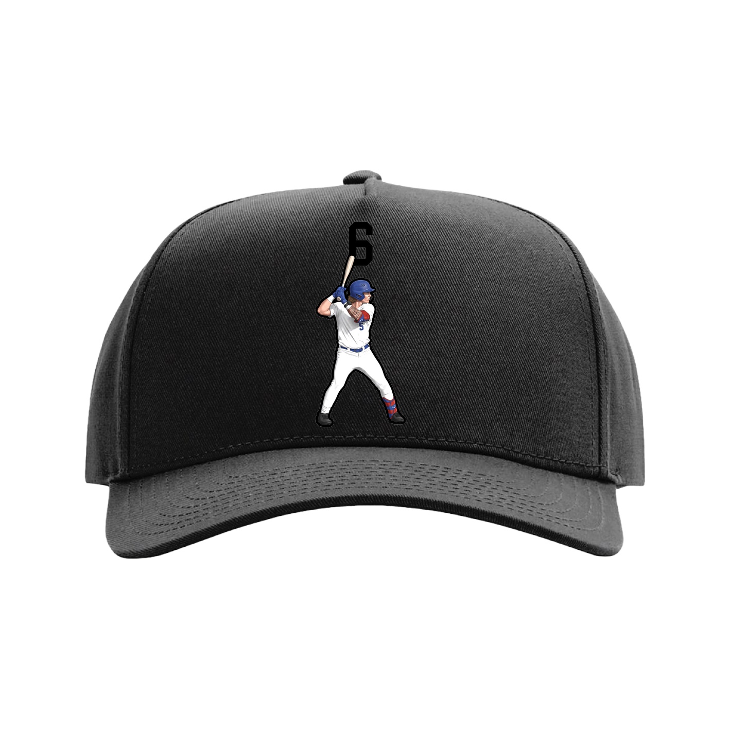 Full Fabric Five-Panel Champ Cap — Number Top in Black