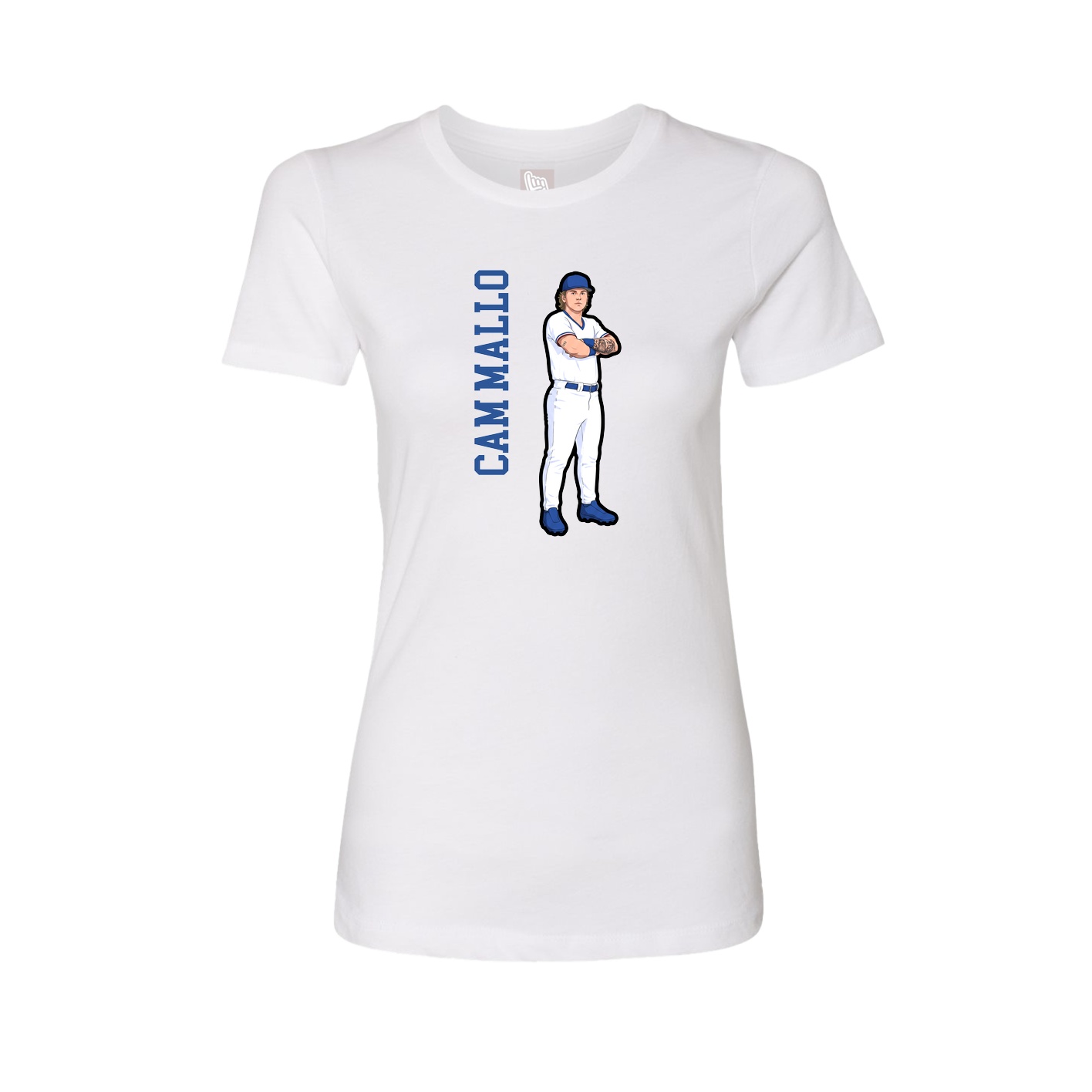 Fitted Women's Tee — Name Vertical in White
