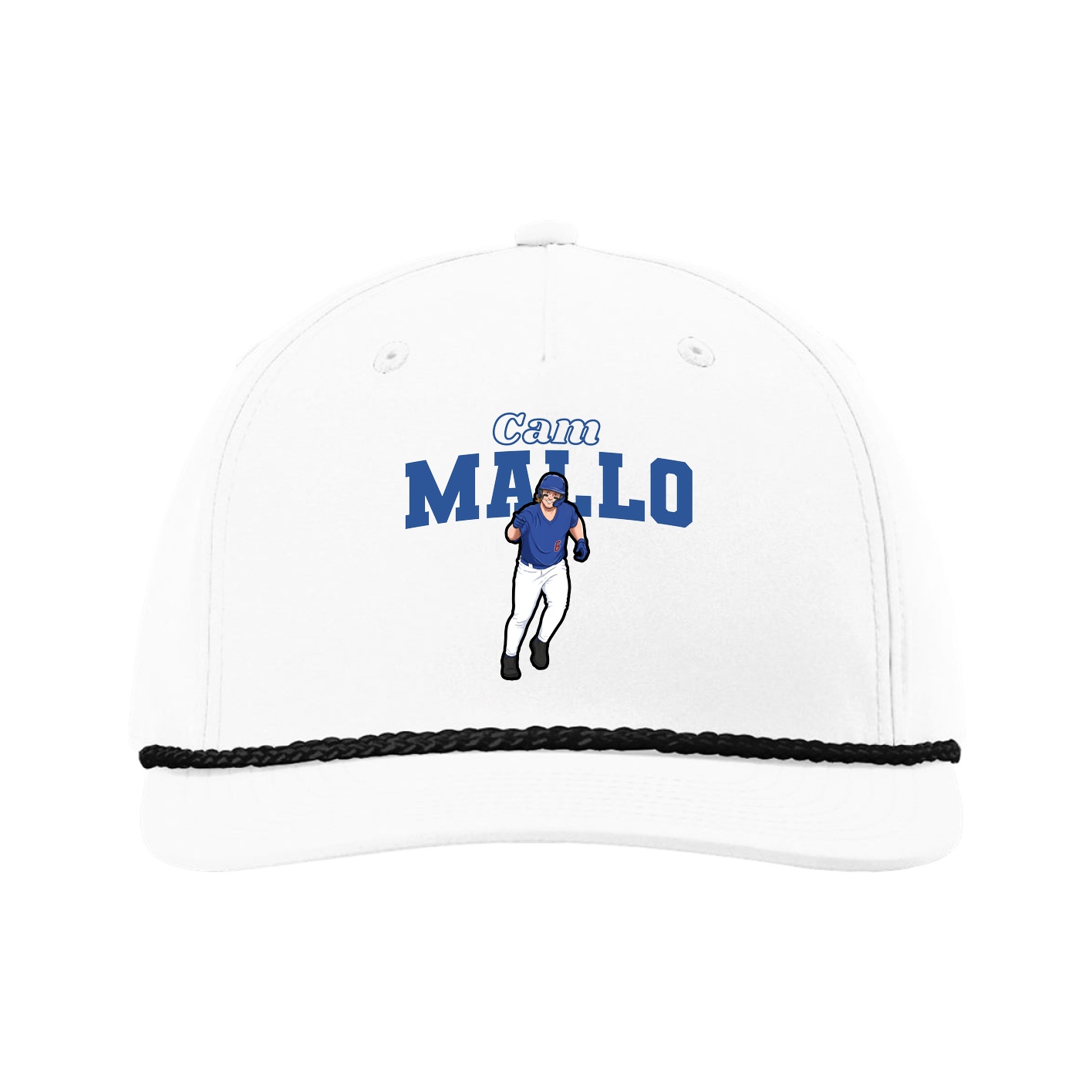 Five-Panel Classic Rope Cap — Name Arch in White