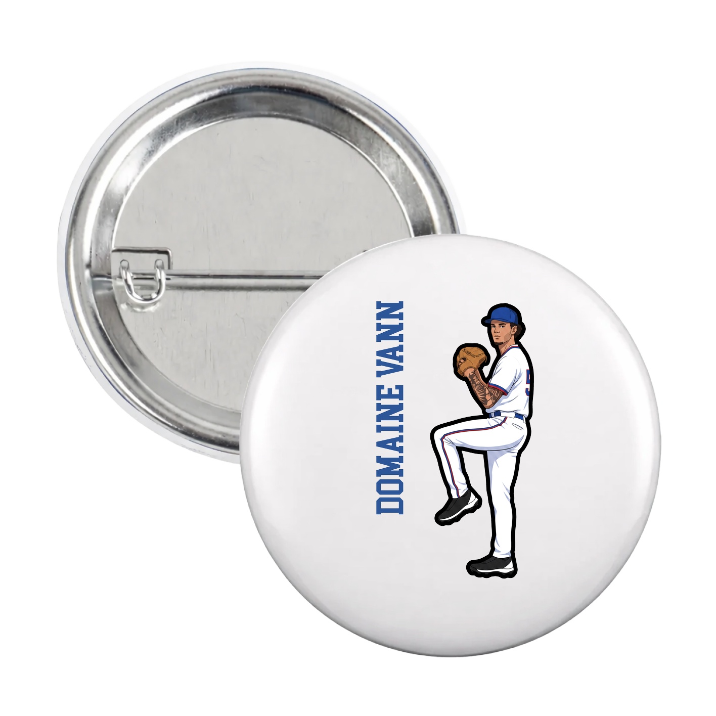 Game Day Button — Name Vertical in White