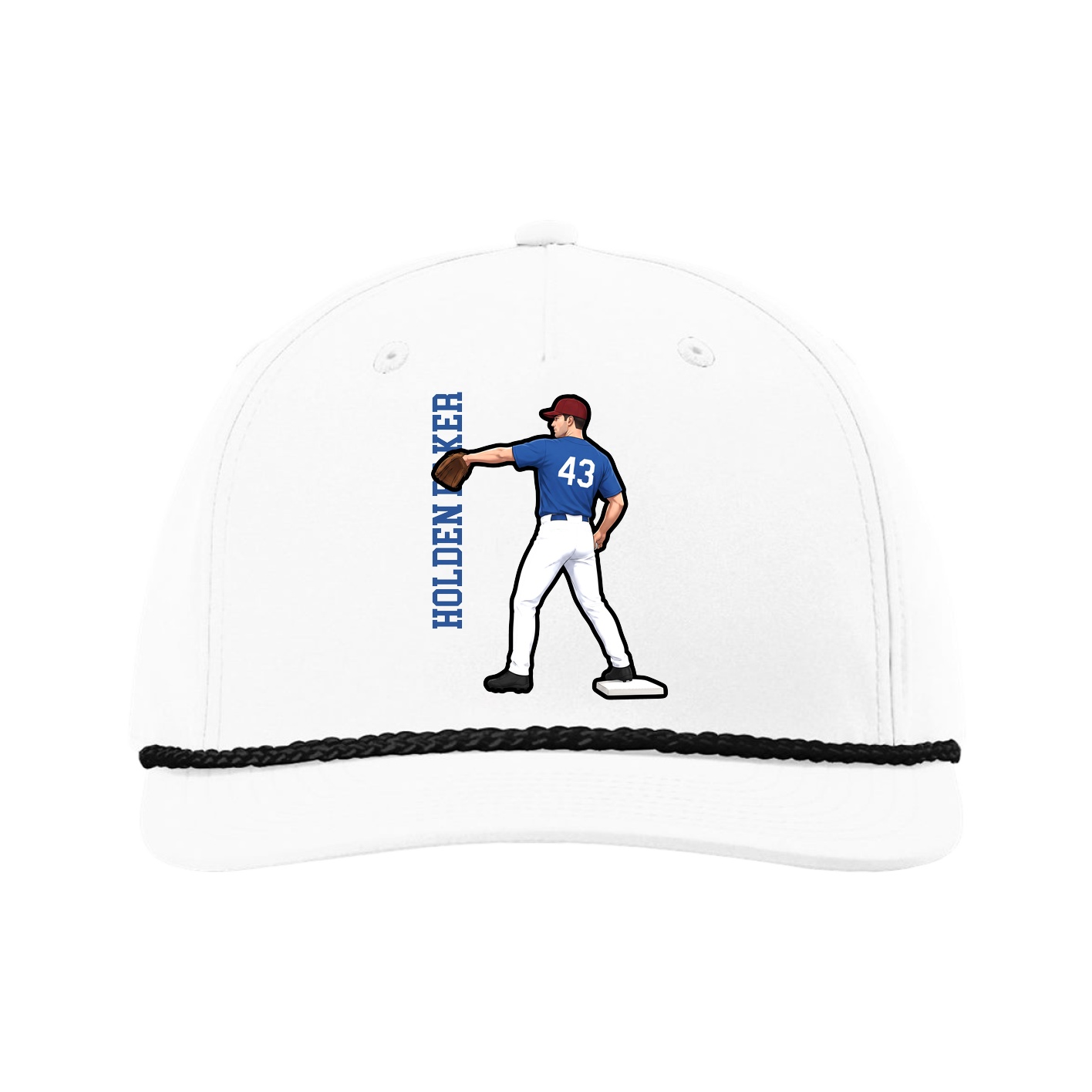 Five-Panel Classic Rope Cap — Name Vertical in White