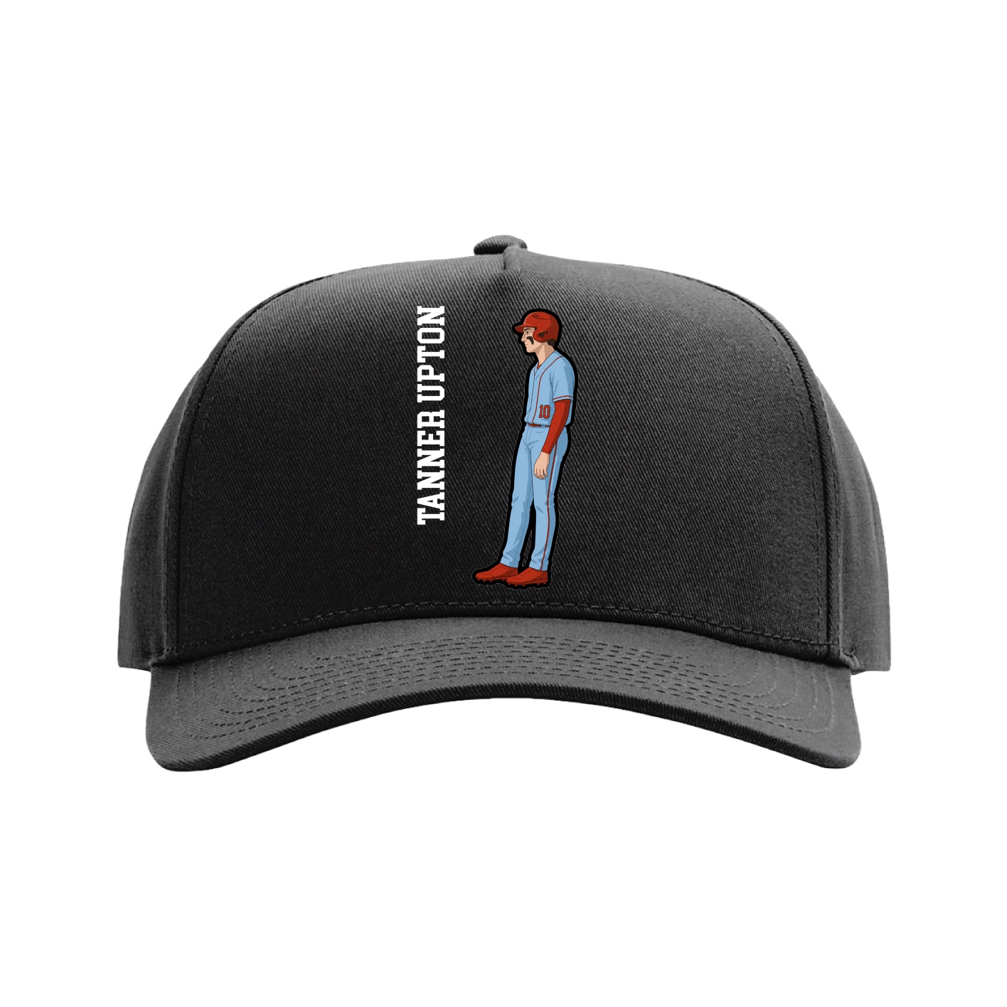 Full Fabric Five-Panel Champ Cap — Name Vertical in Black