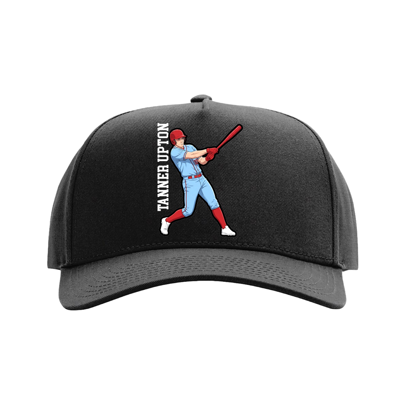 Full Fabric Five-Panel Champ Cap — Name Vertical in Black