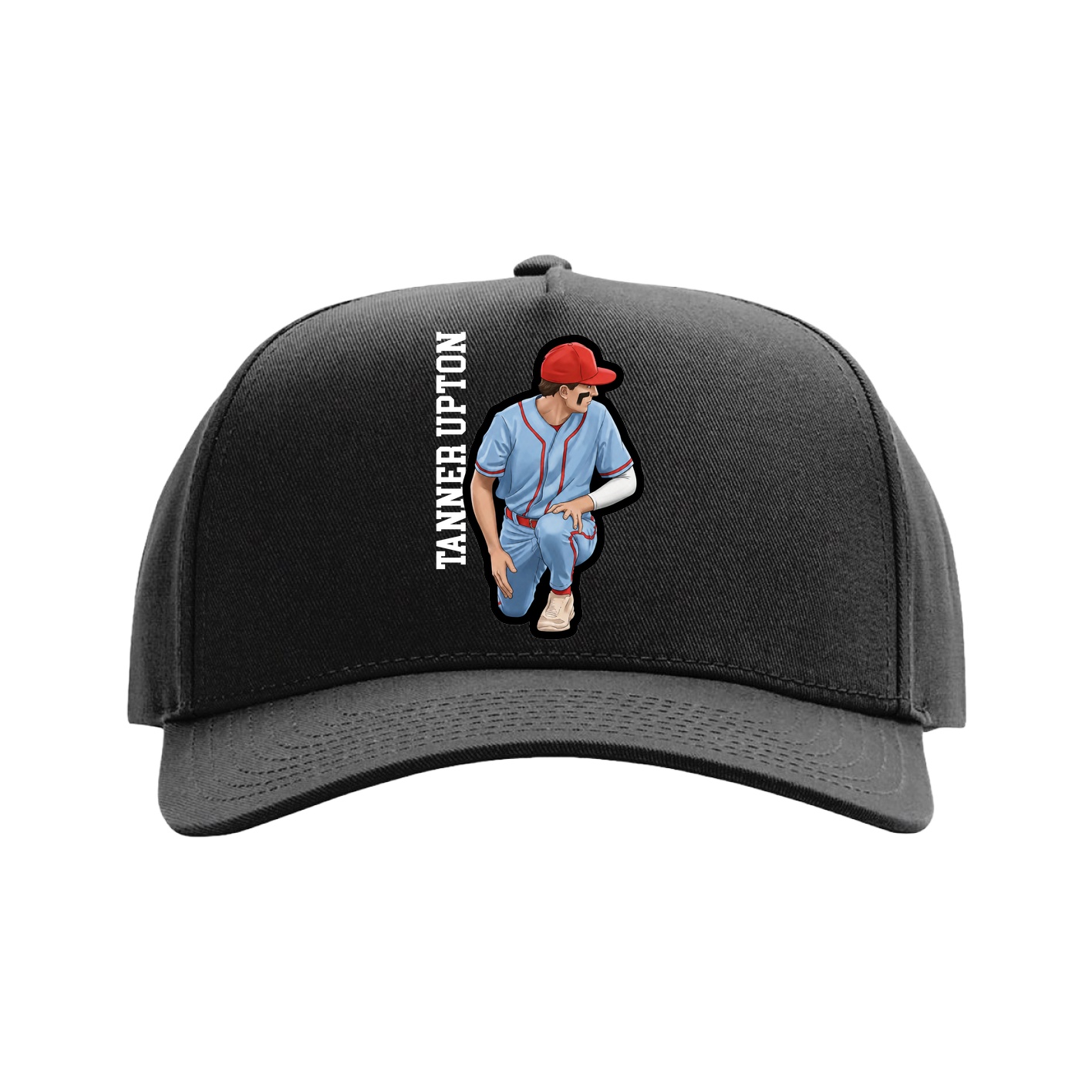 Full Fabric Five-Panel Champ Cap — Name Vertical in Black