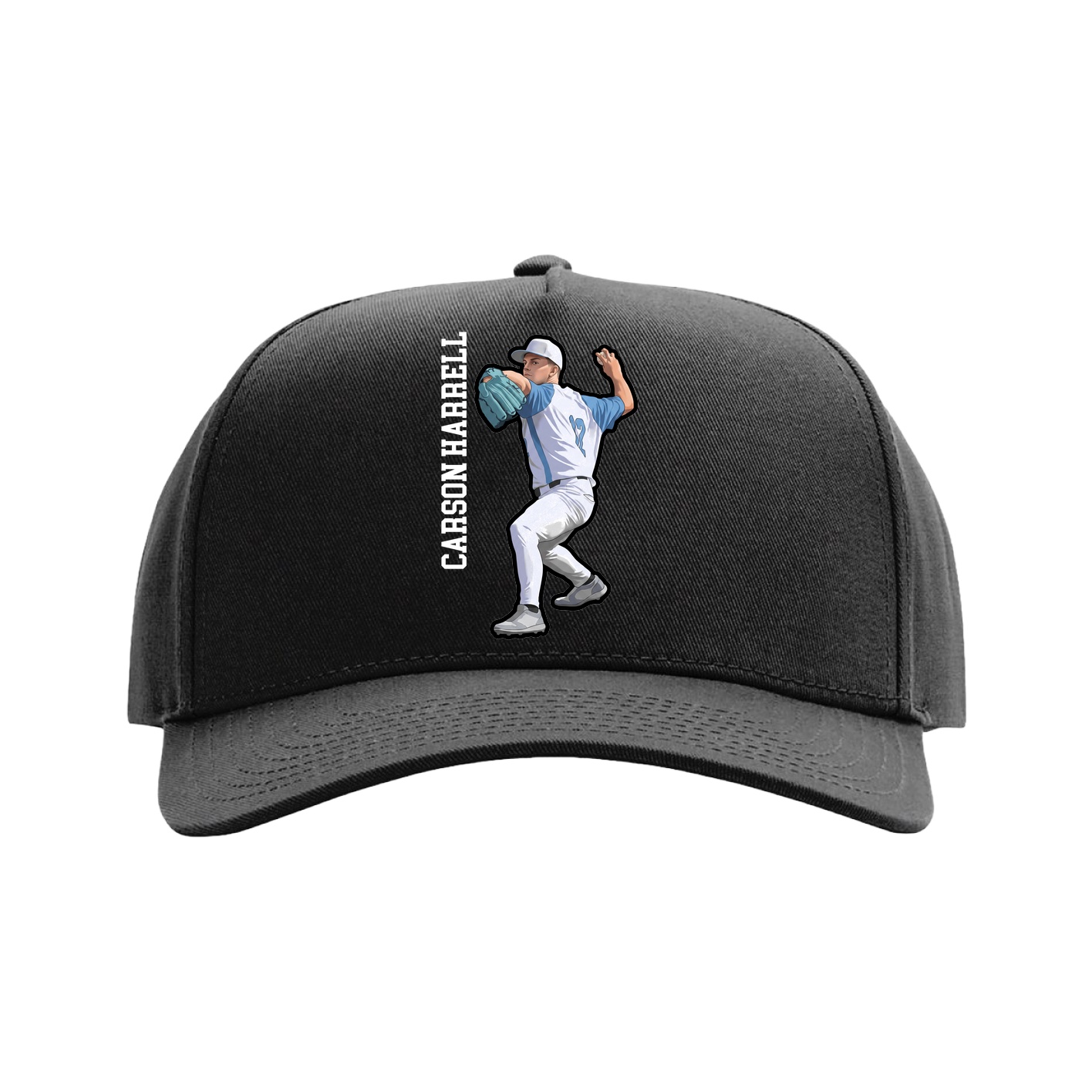 Full Fabric Five-Panel Champ Cap — Name Vertical in Black