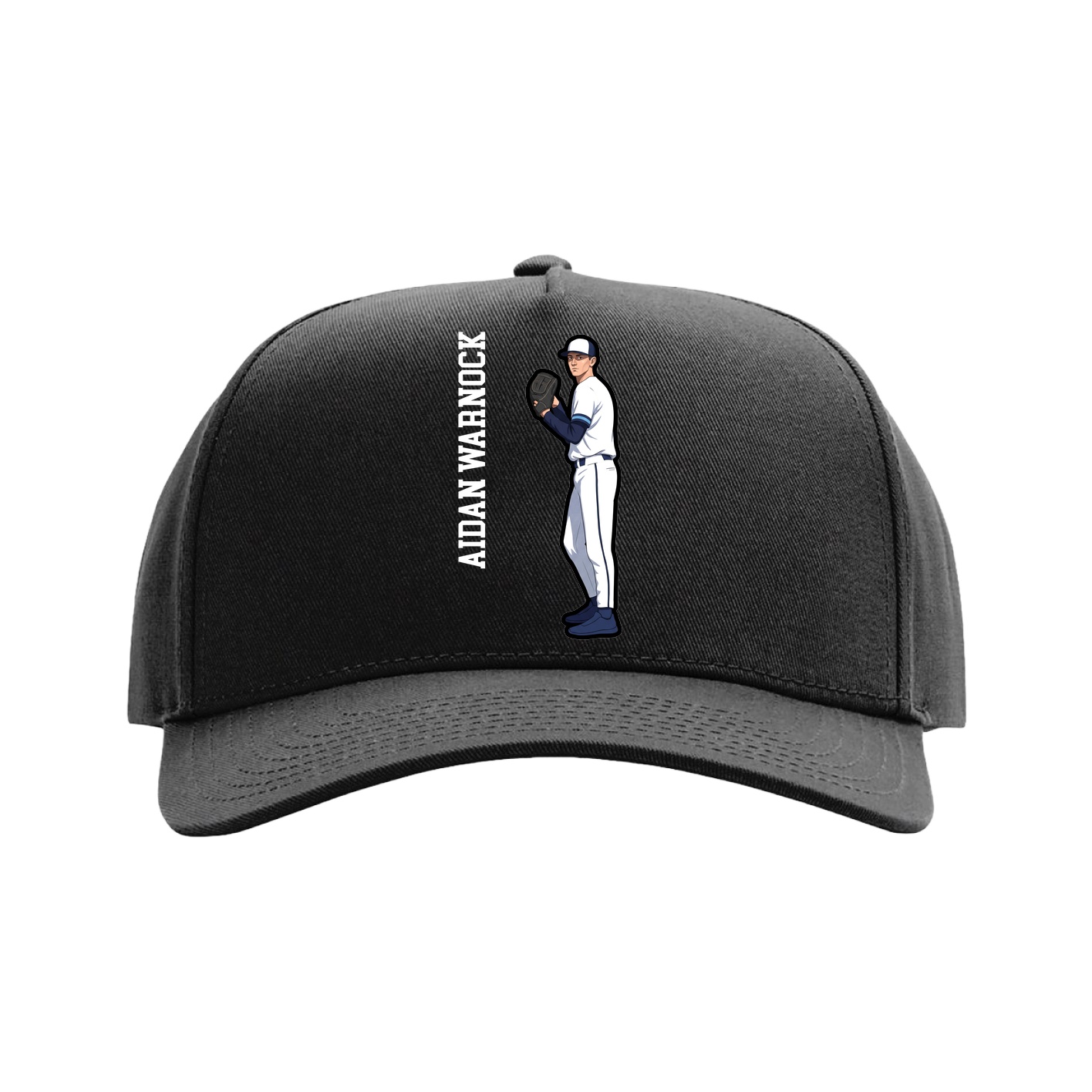 Full Fabric Five-Panel Champ Cap — Name Vertical in Black