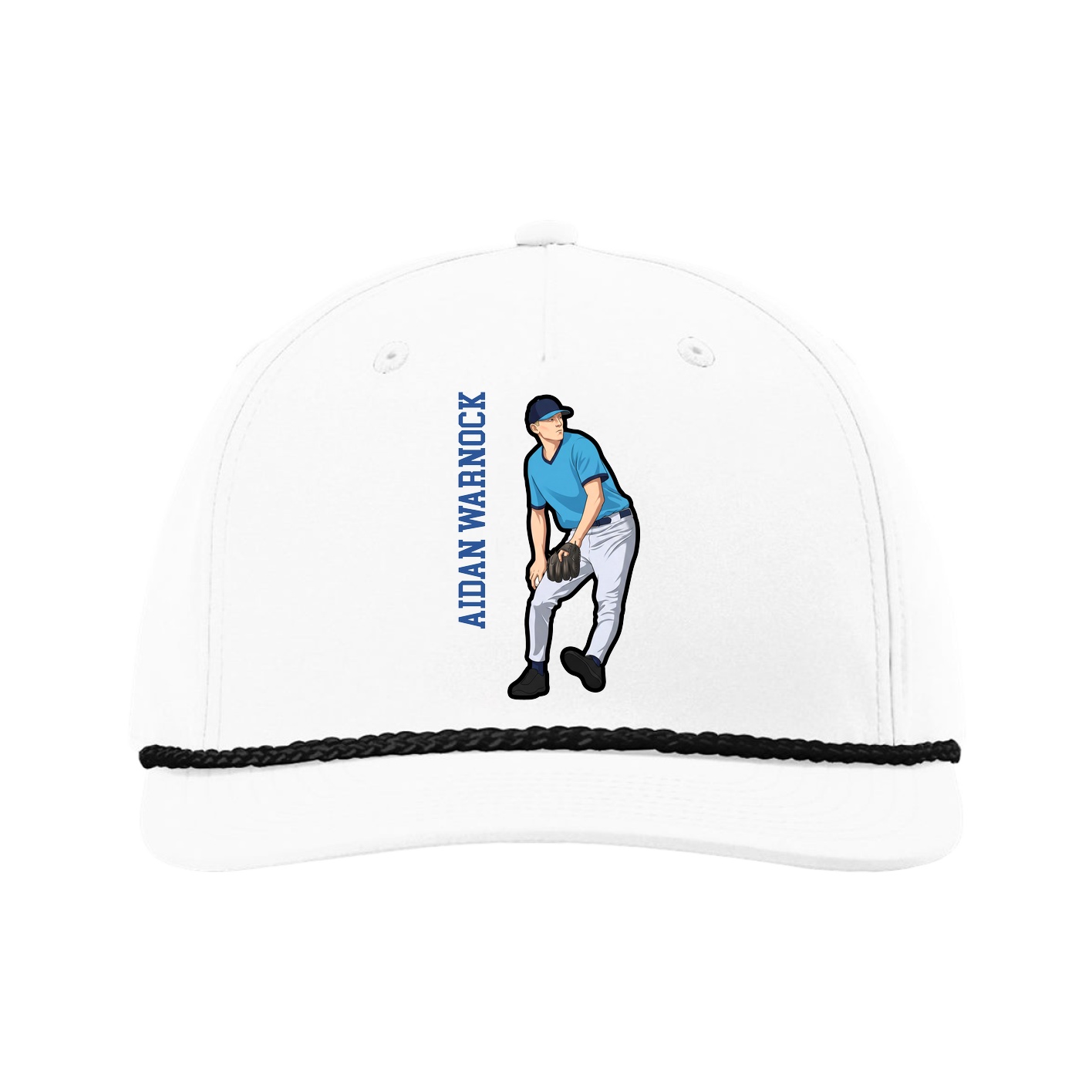 Five-Panel Classic Rope Cap — Name Vertical in White