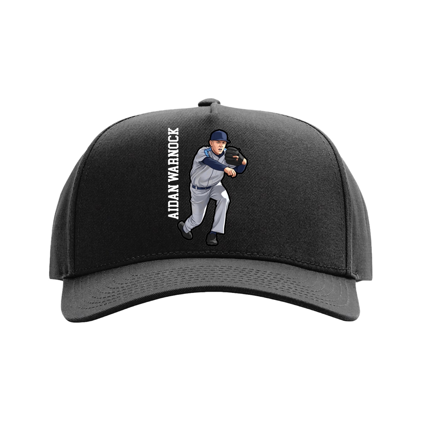 Full Fabric Five-Panel Champ Cap — Name Vertical in Black