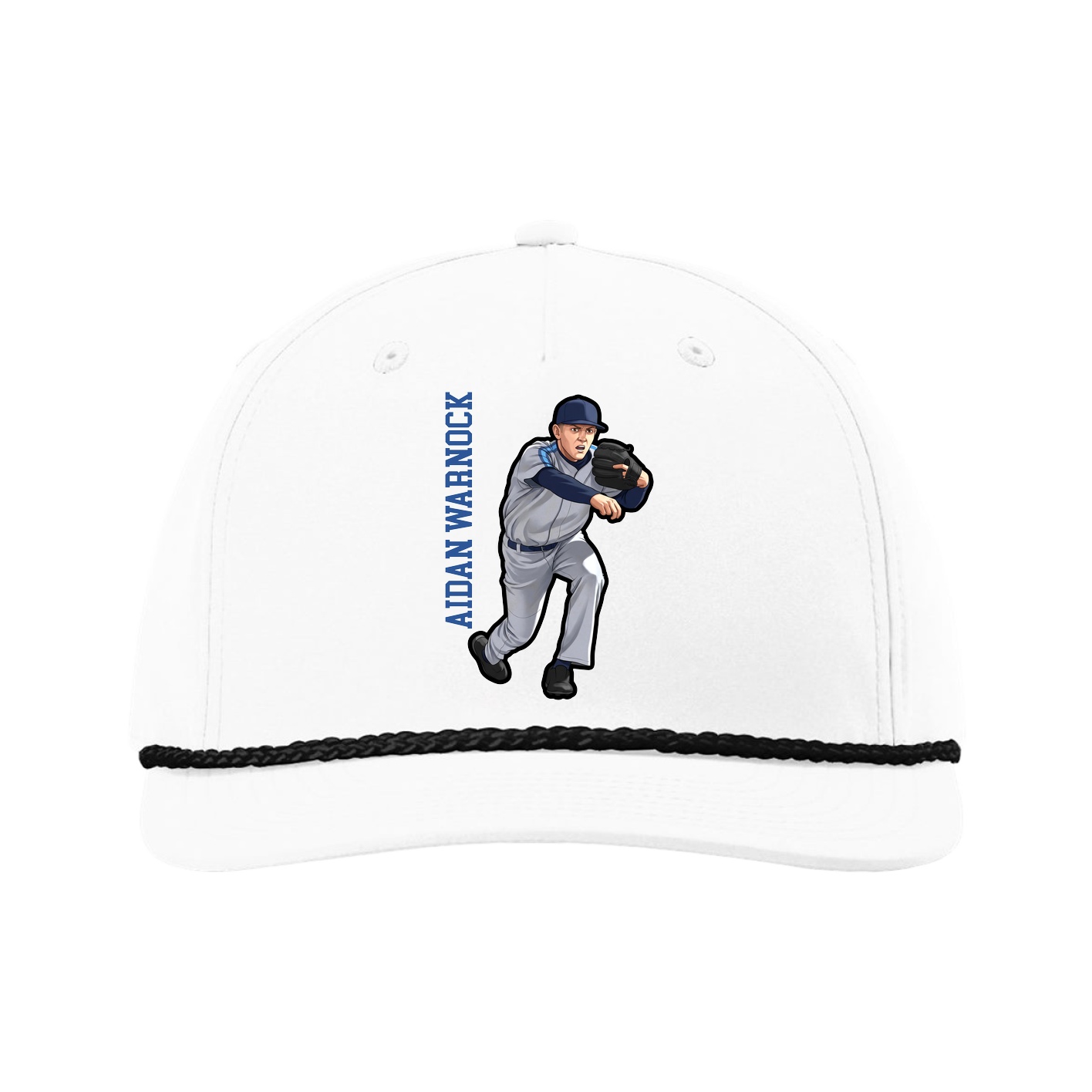 Five-Panel Classic Rope Cap — Name Vertical in White