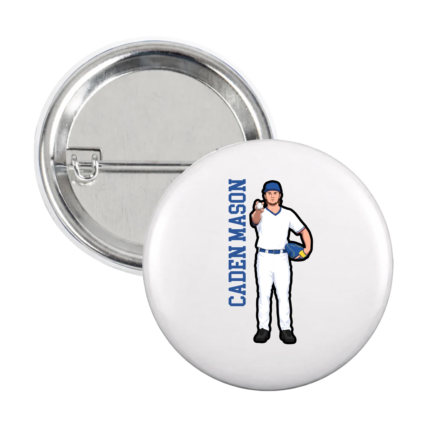 Game Day Button — Name Vertical in White