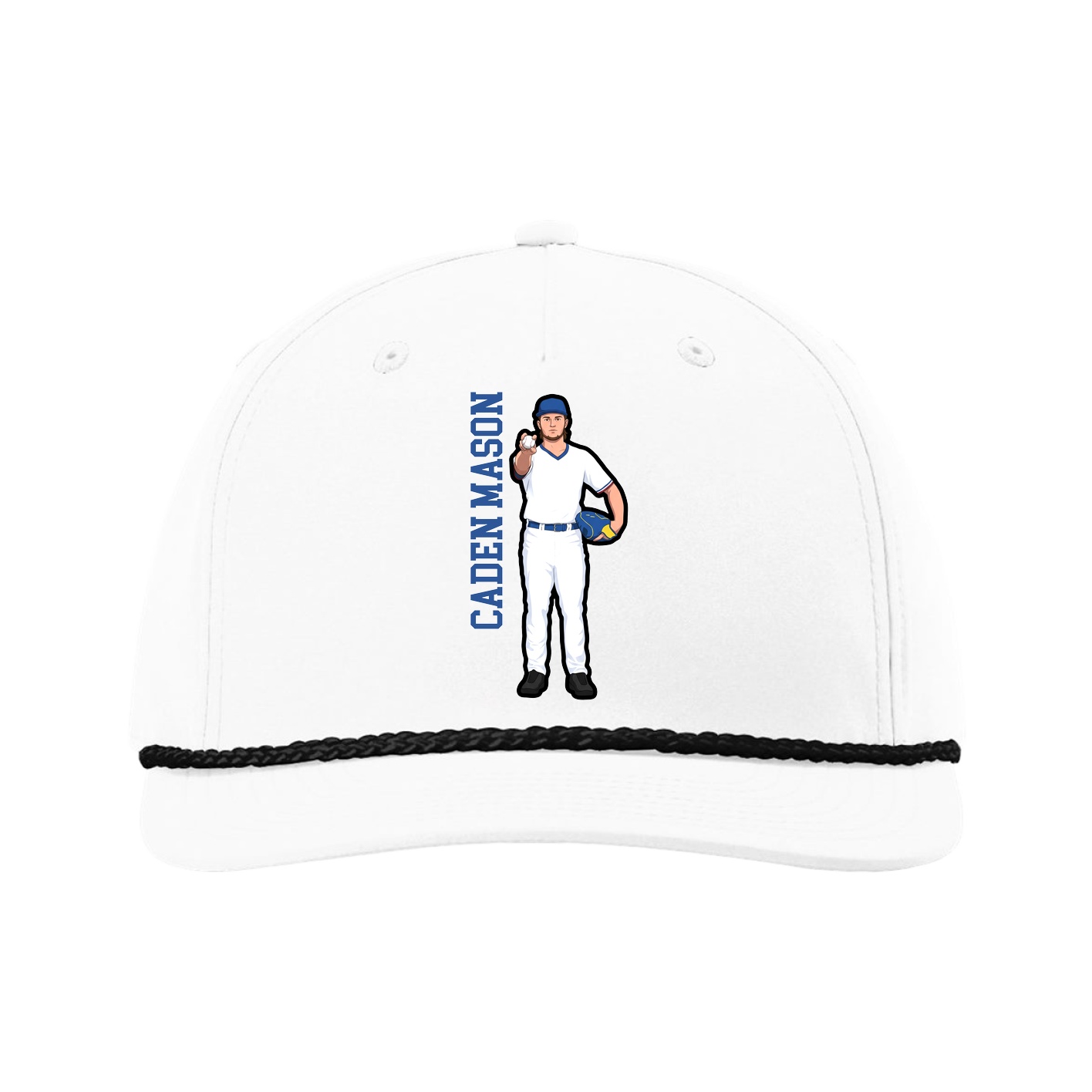 Five-Panel Classic Rope Cap — Name Vertical in White