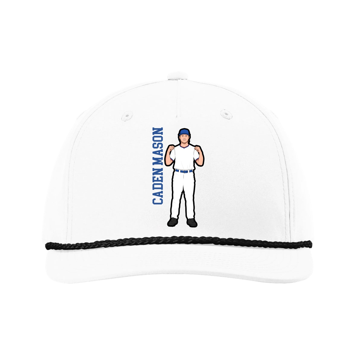 Five-Panel Classic Rope Cap — Name Vertical in White