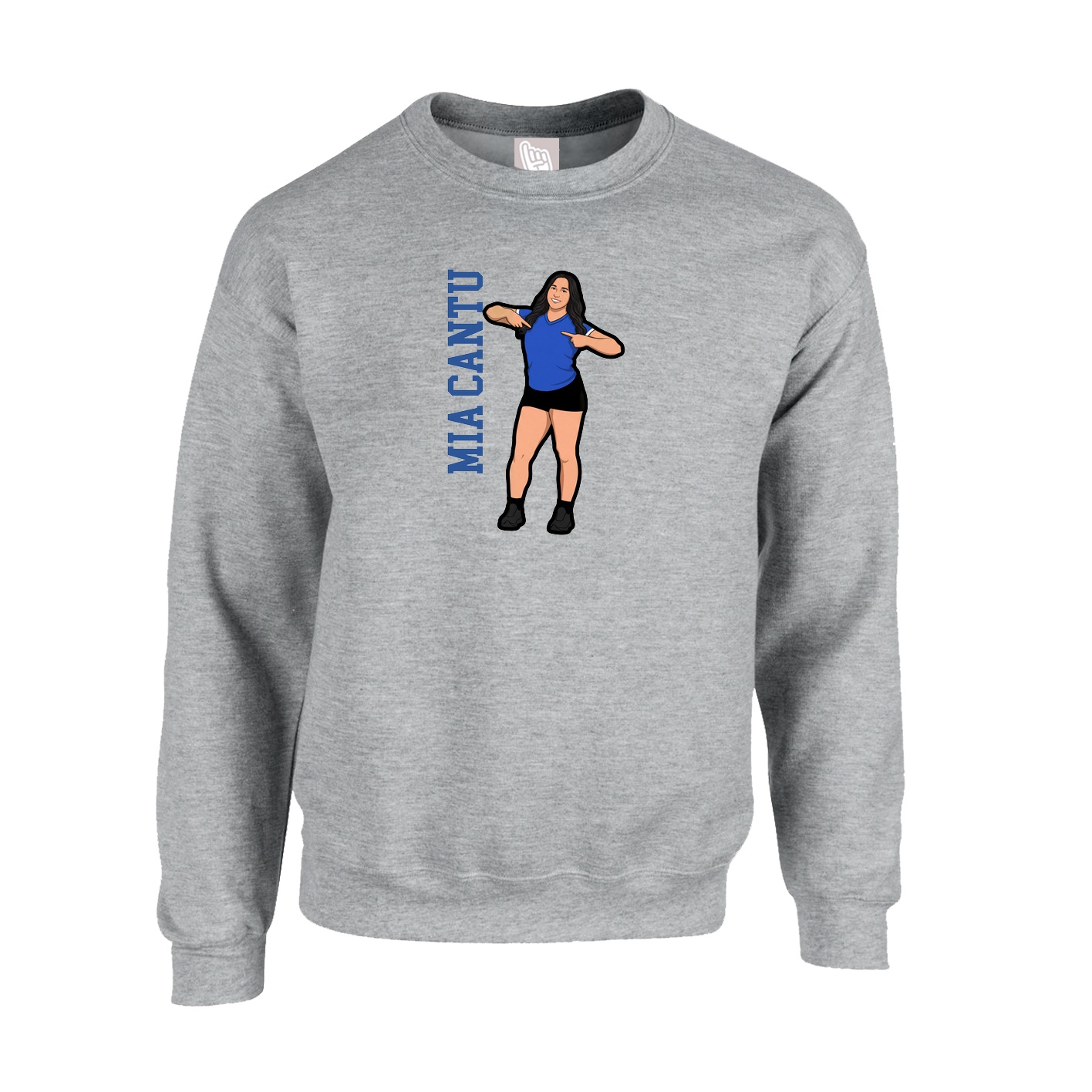Fleece Crew — Name Vertical in Grey