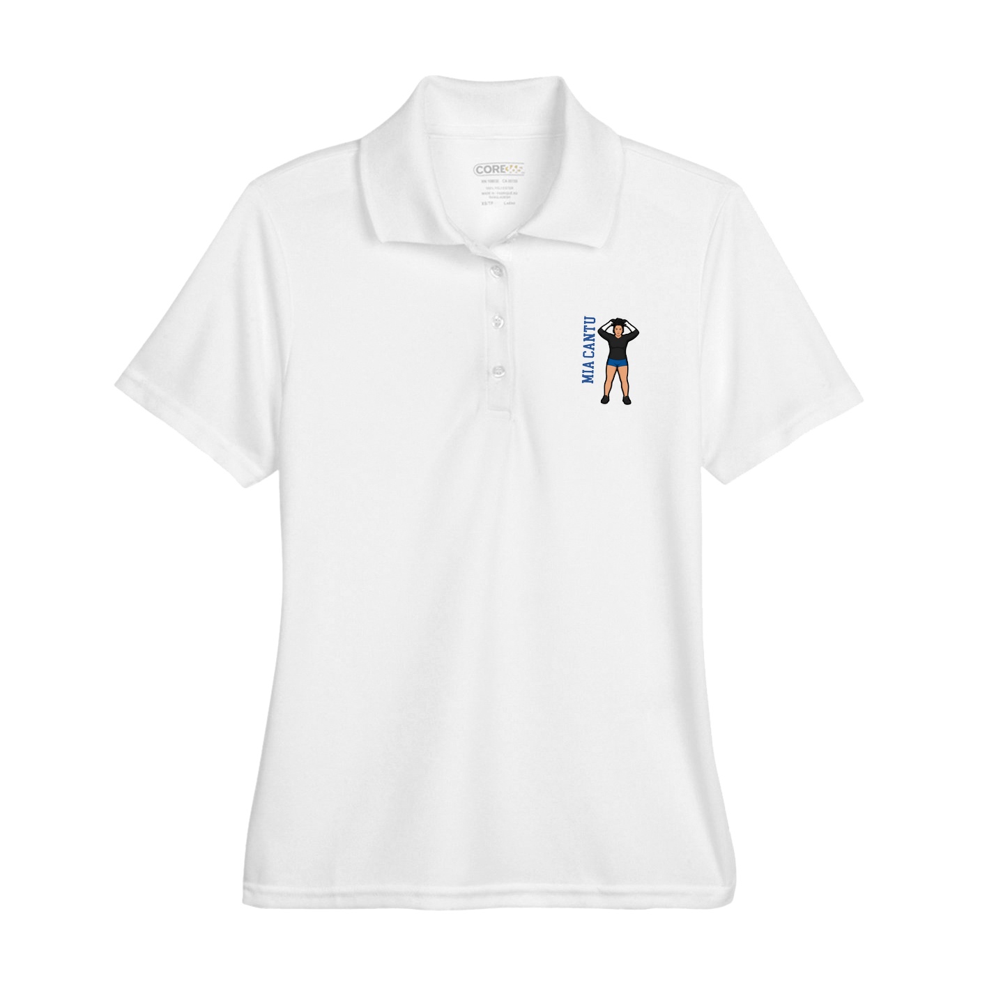 Womens Performance Polo — Name Vertical in White