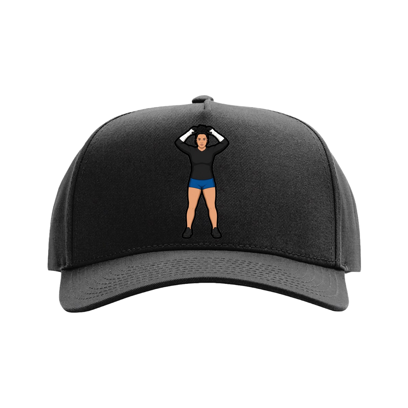 Full Fabric Five-Panel Champ Cap — Name Vertical in Black