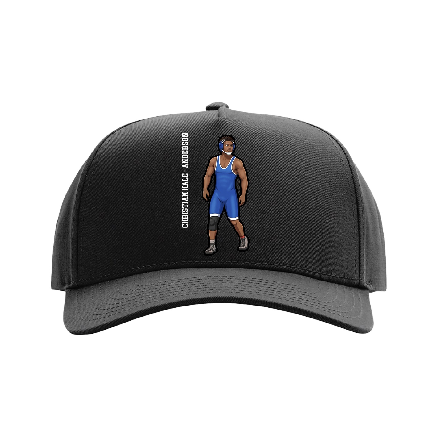Full Fabric Five-Panel Champ Cap — Name Vertical in Black