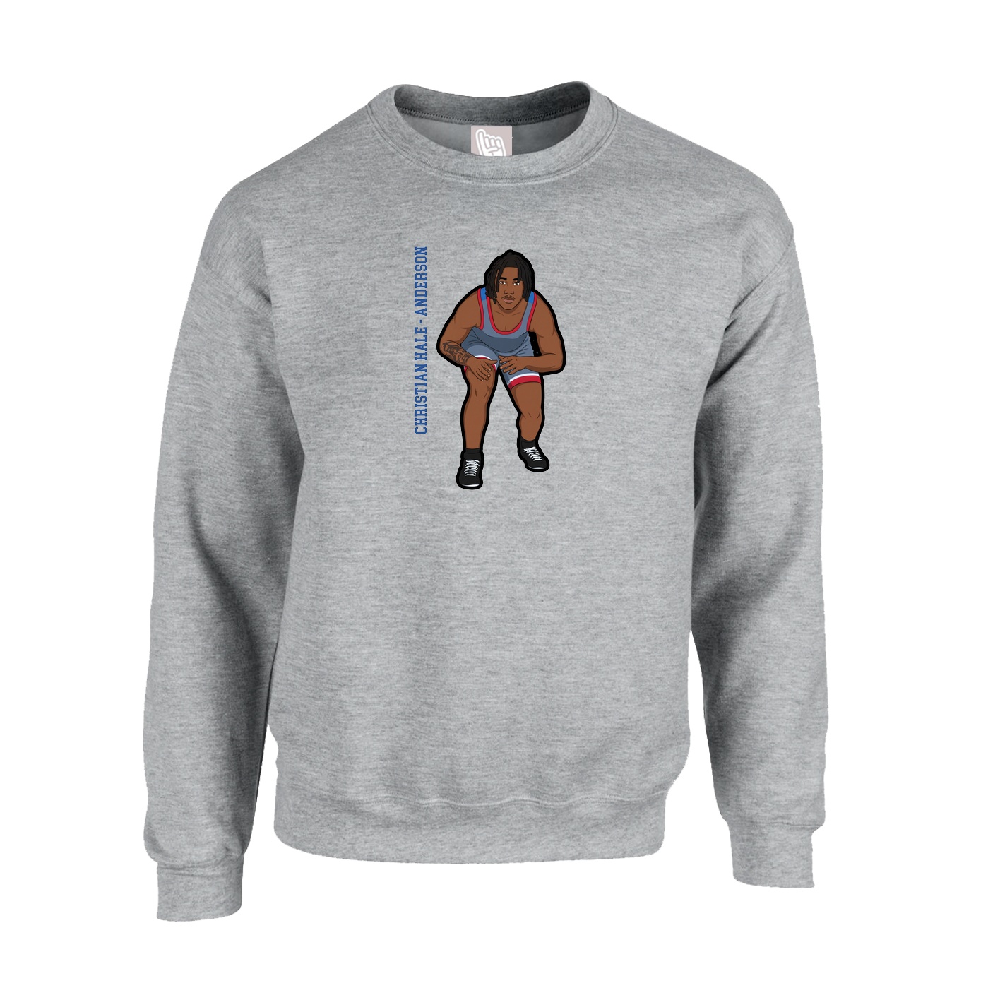 Fleece Crew — Name Vertical in Grey