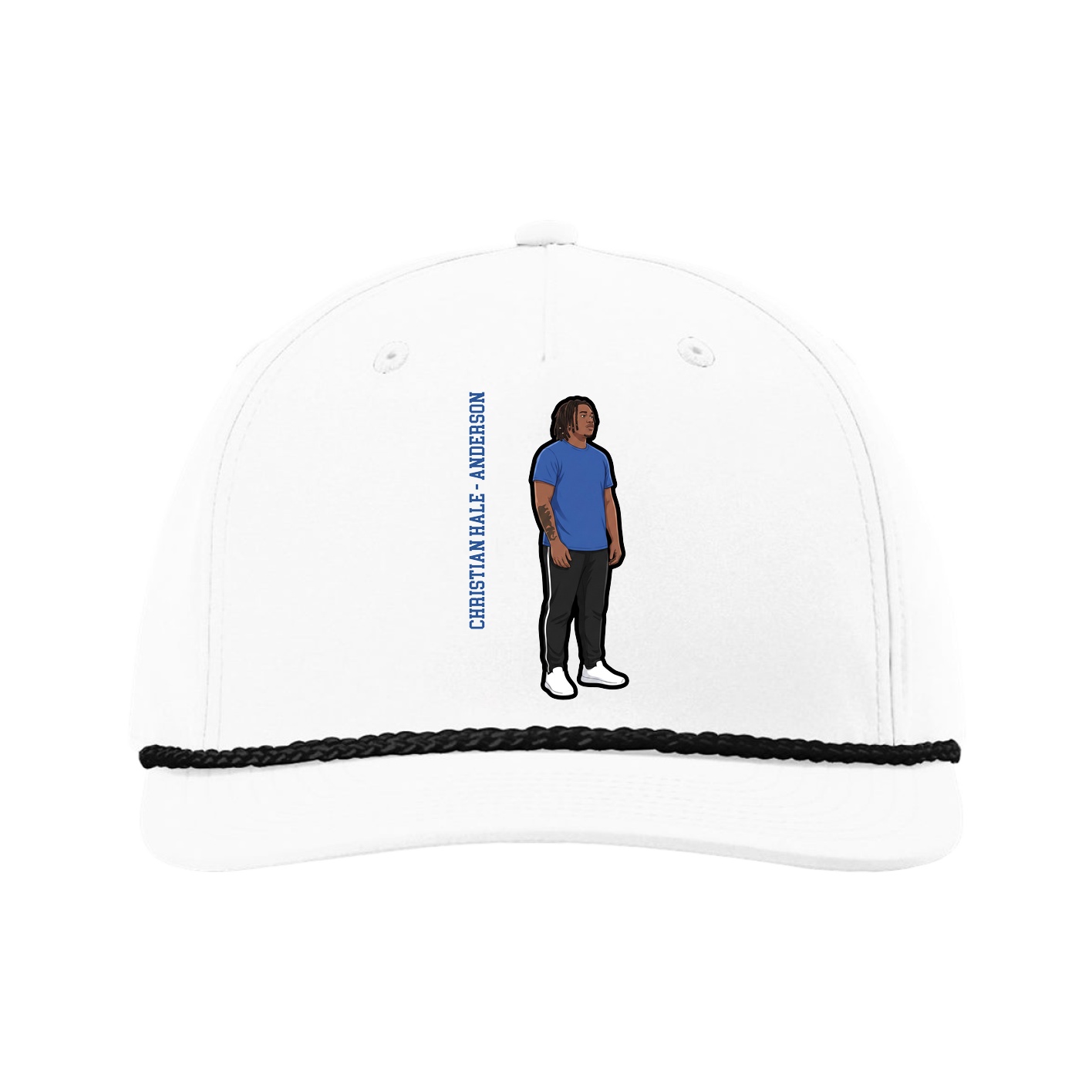 Five-Panel Classic Rope Cap — Name Vertical in White