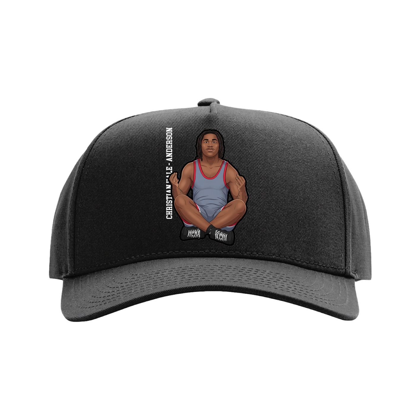 Full Fabric Five-Panel Champ Cap — Name Vertical in Black