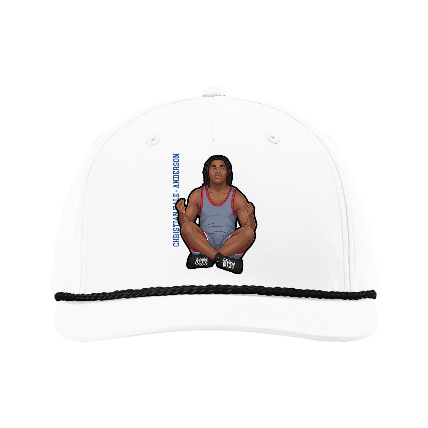 Five-Panel Classic Rope Cap — Name Vertical in White