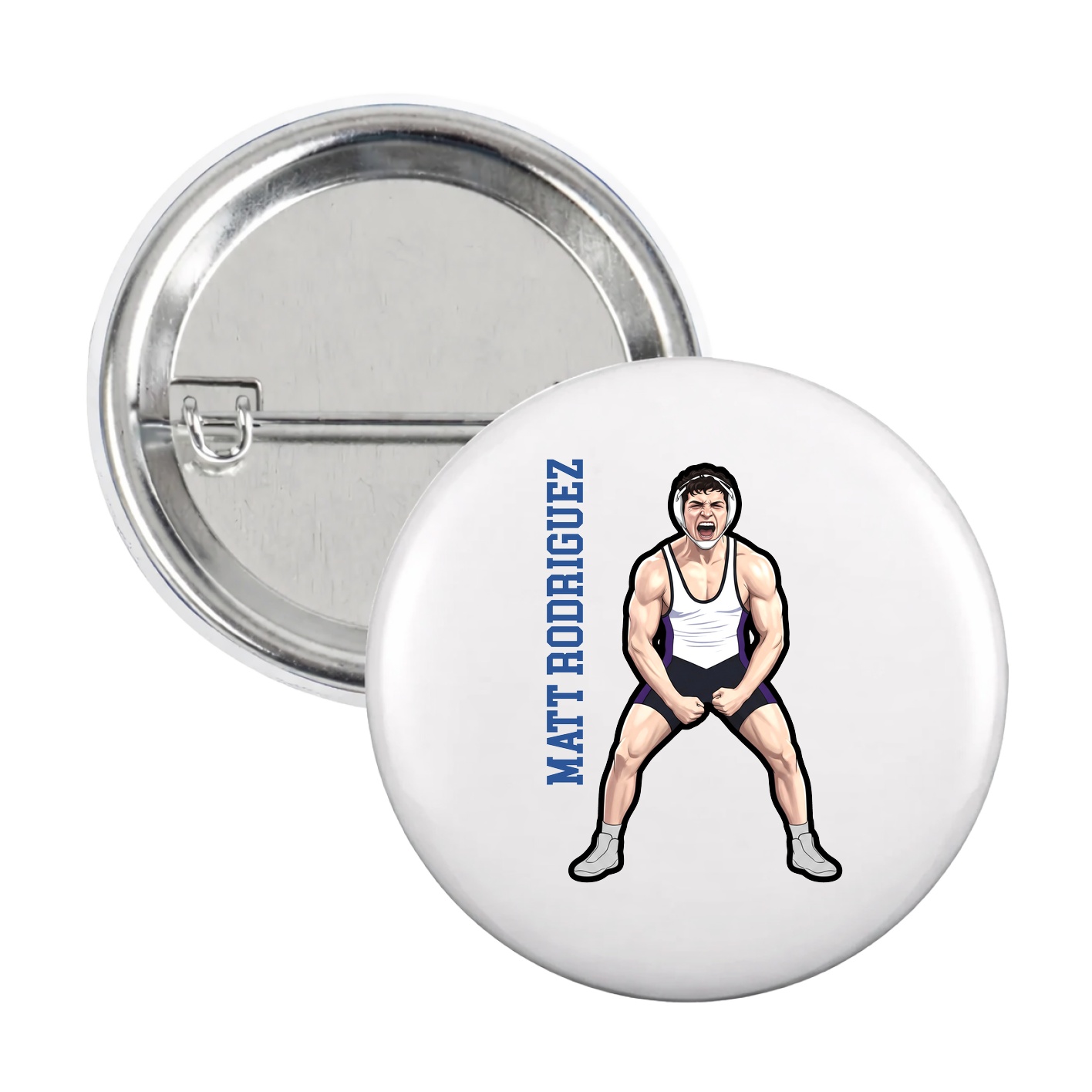 Game Day Button — Name Vertical in White