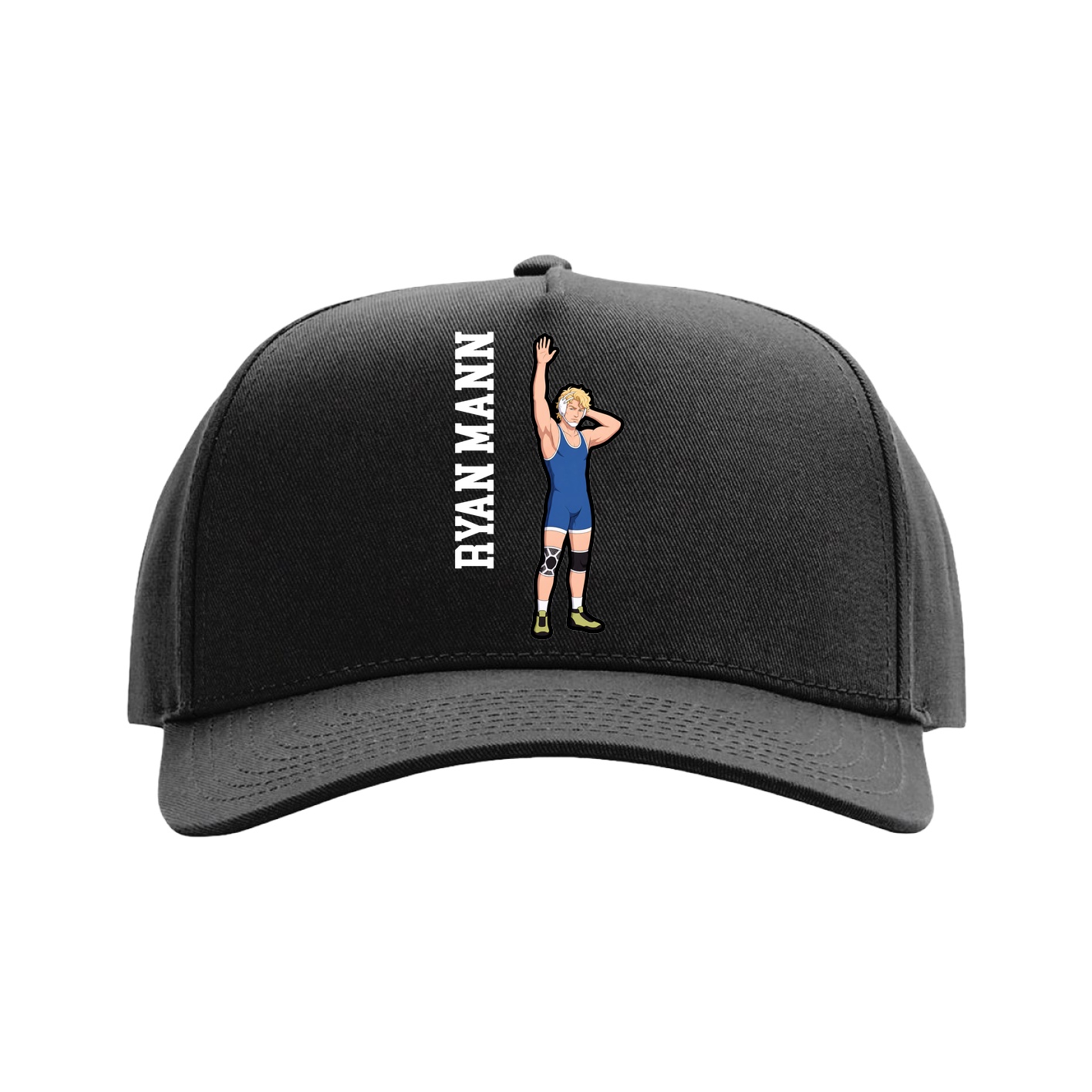 Full Fabric Five-Panel Champ Cap — Name Vertical in Black