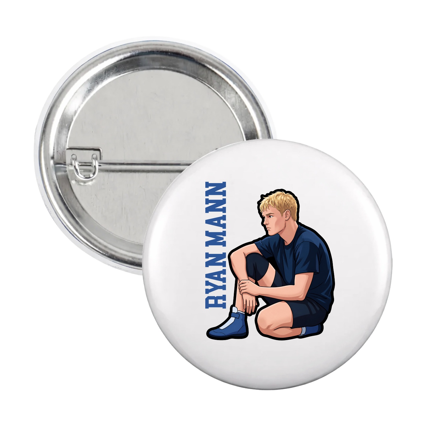 Game Day Button — Name Vertical in White