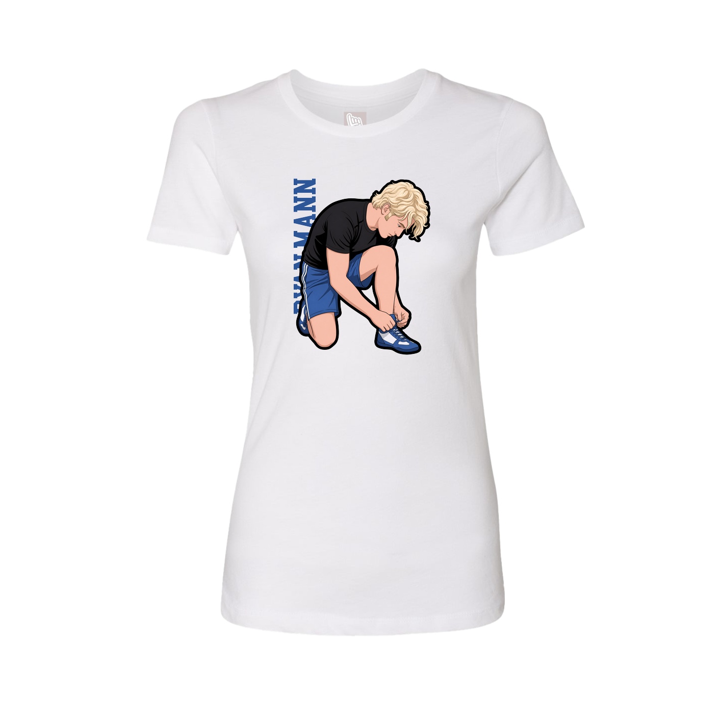 Fitted Women's Tee — Name Vertical in White