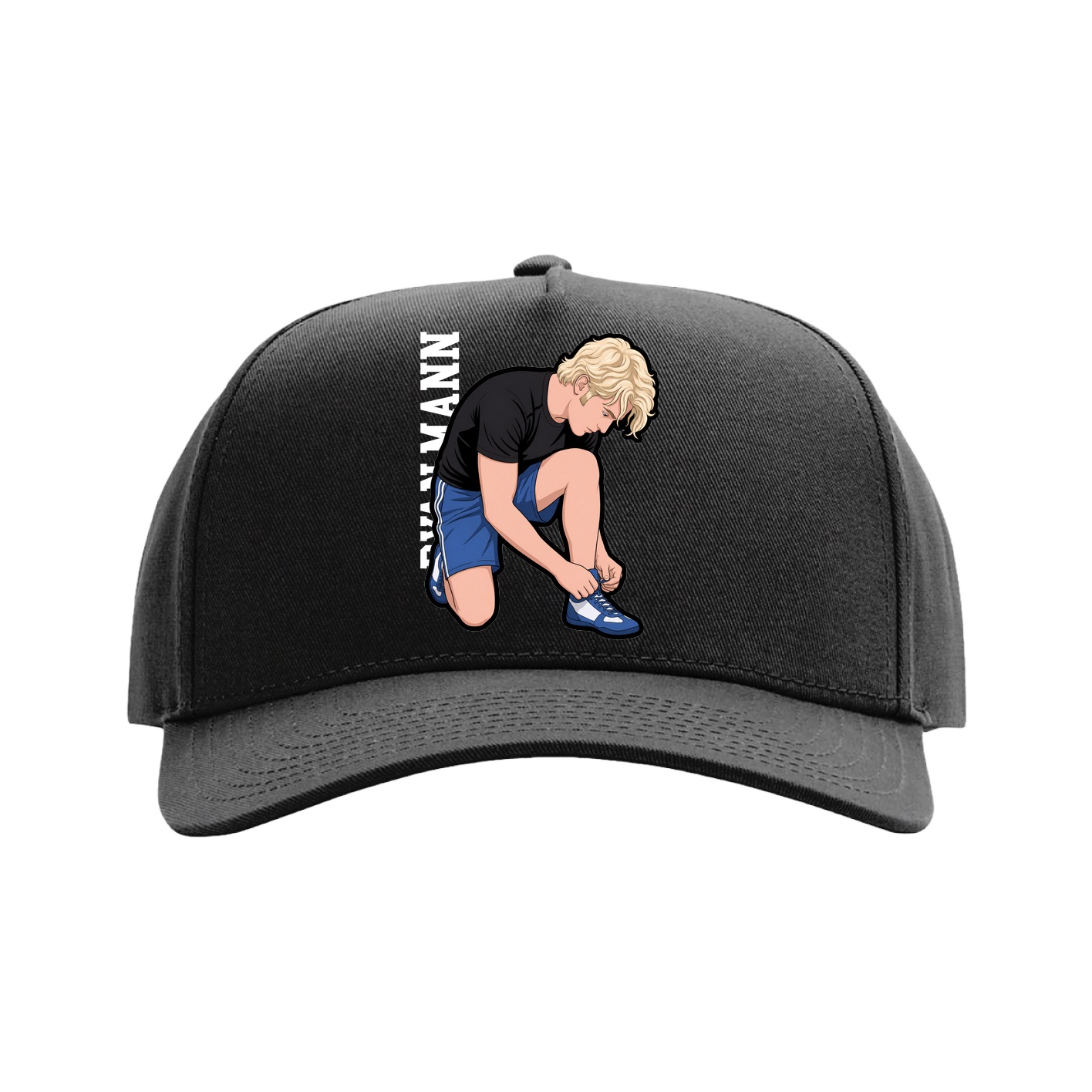 Full Fabric Five-Panel Champ Cap — Name Vertical in Black