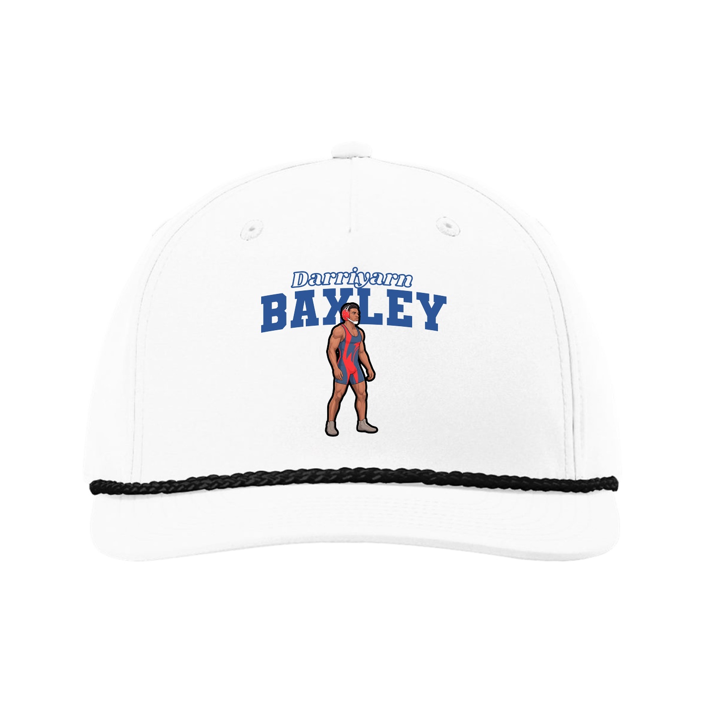 Five-Panel Classic Rope Cap — Name Arch in White