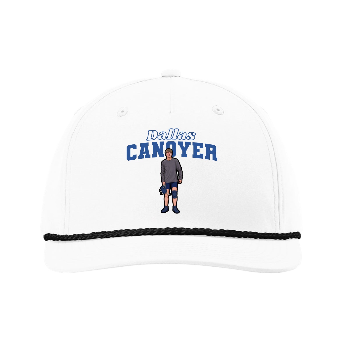 Five-Panel Classic Rope Cap — Name Arch in White