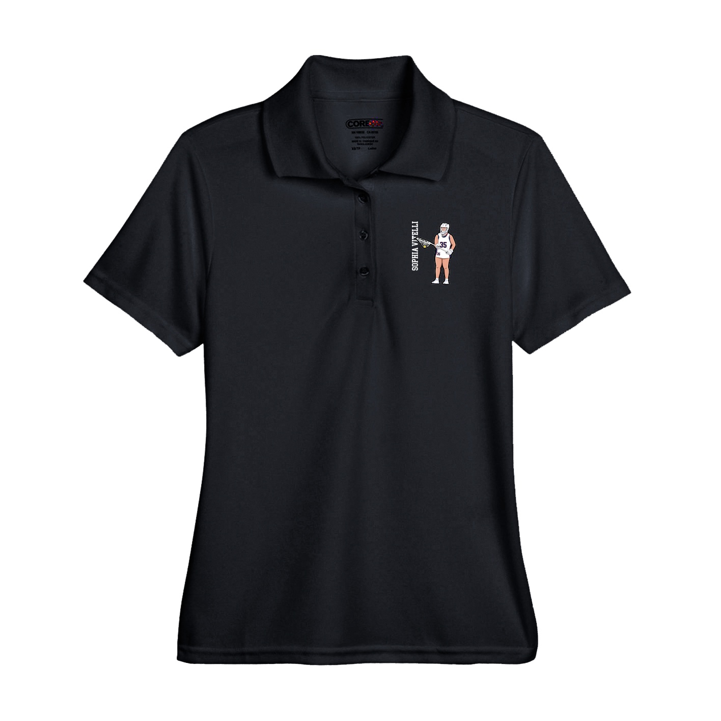 Performance Polo — Name Vertical in Black