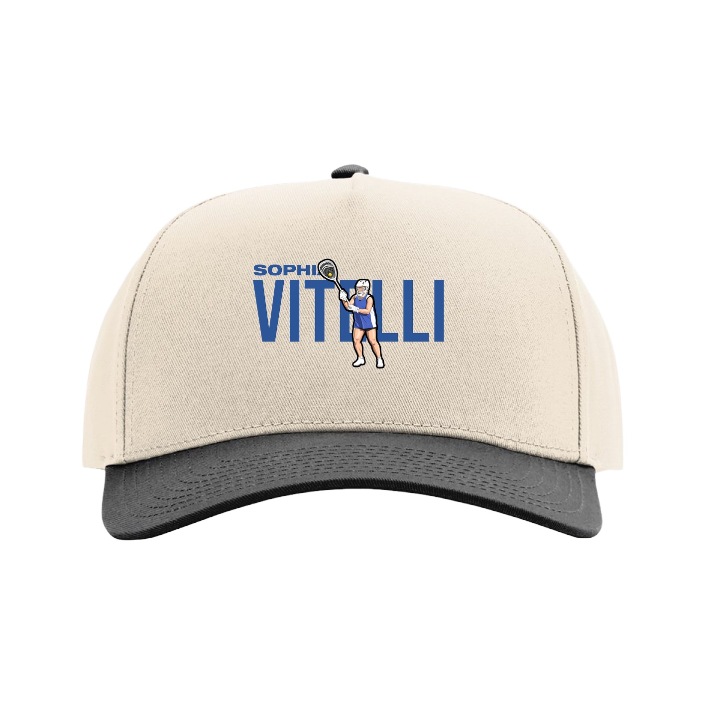 Full Fabric Five-Panel Champ Cap — Player Name in Cream/Black