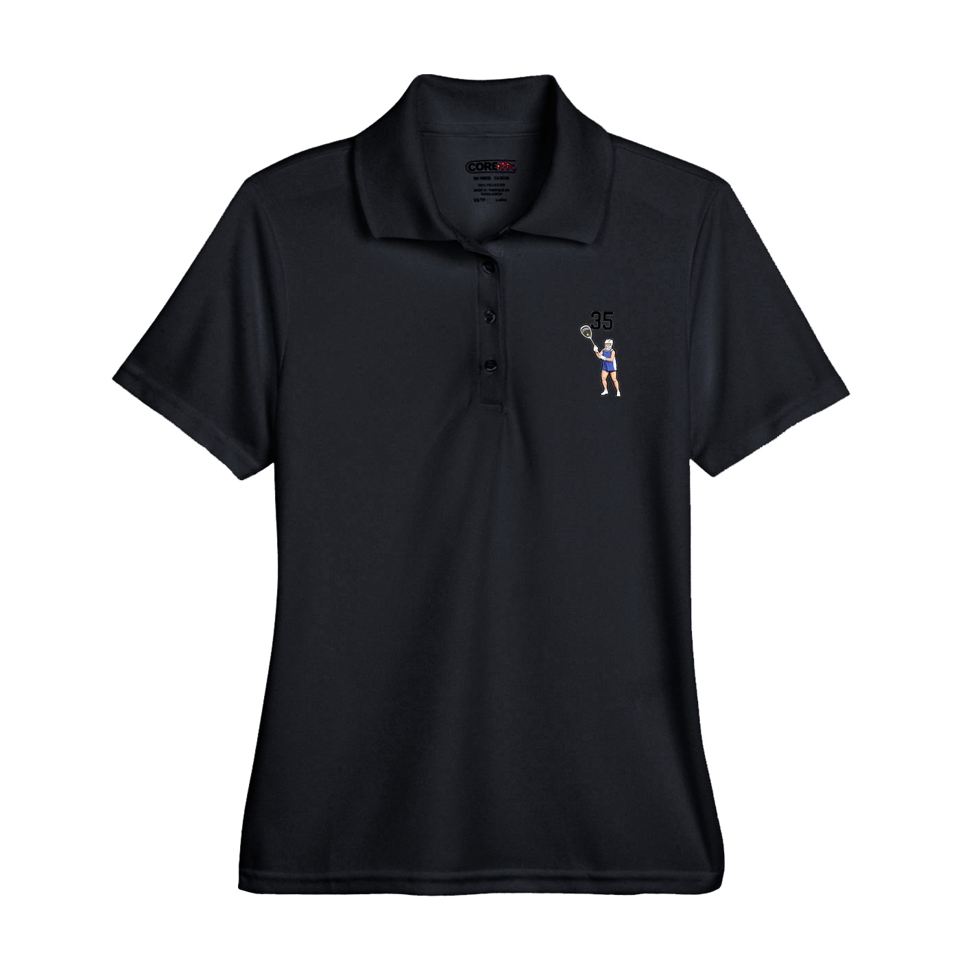 Womens Performance Polo — Number Top in Black