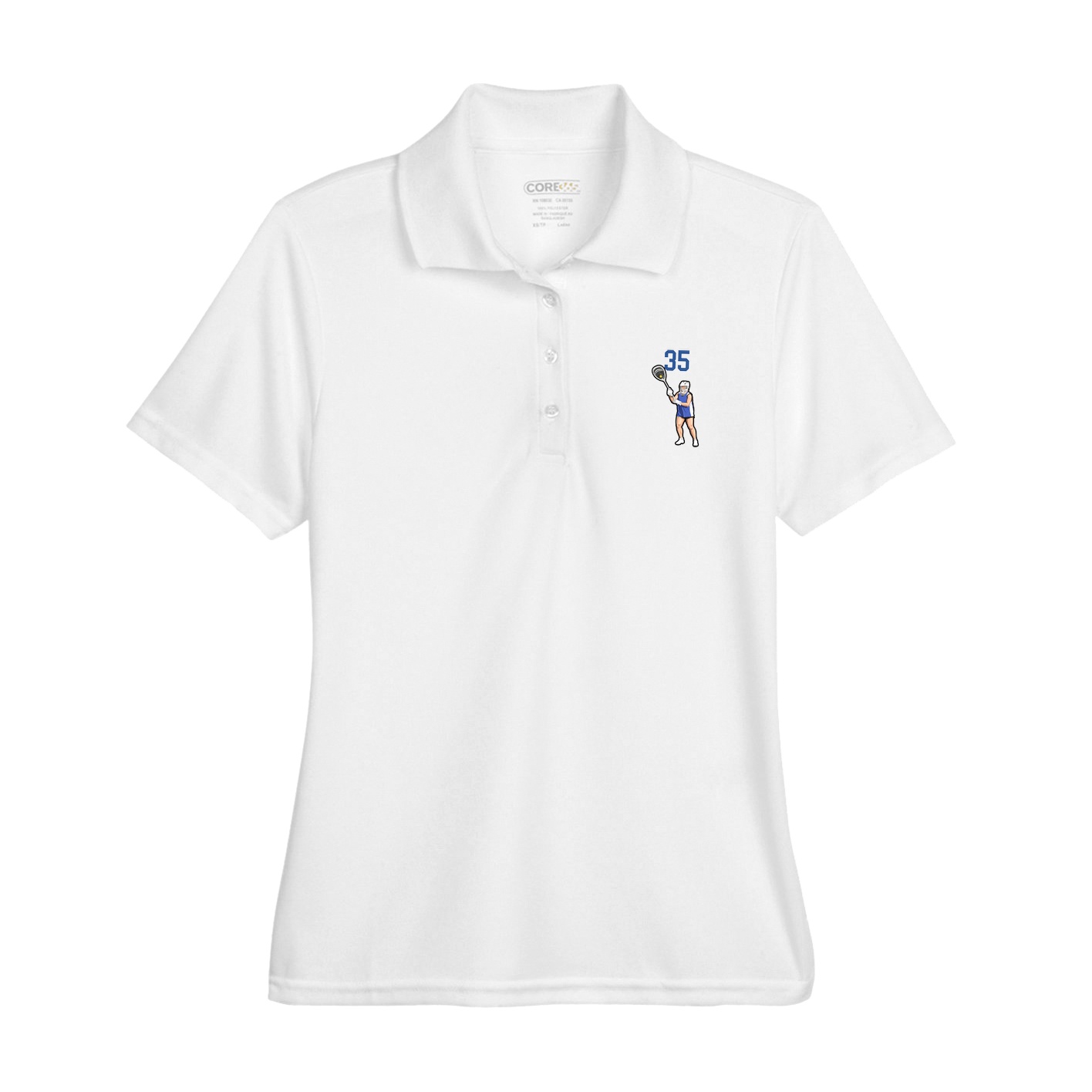 Womens Performance Polo — Number Top in White