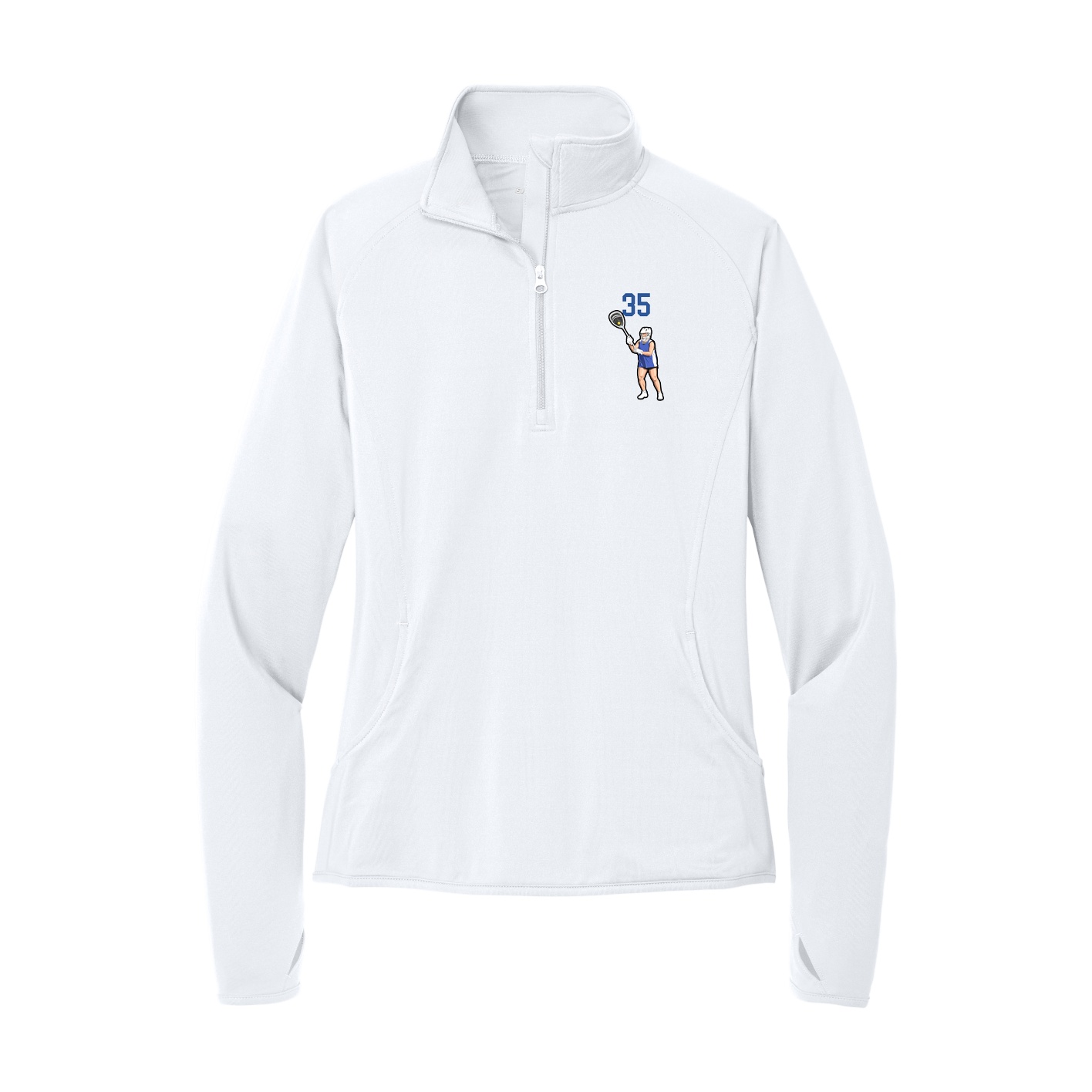 Women's Q-Zip Pullover — Number Top in White