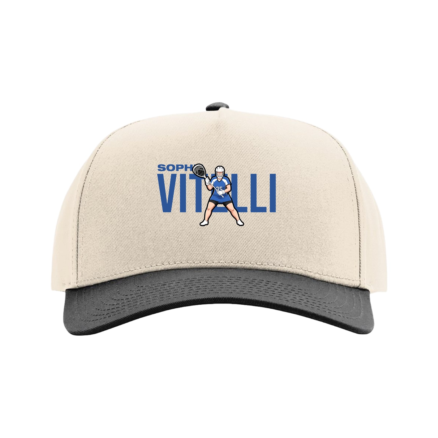 Full Fabric Five-Panel Champ Cap — Player Name in Cream/Black
