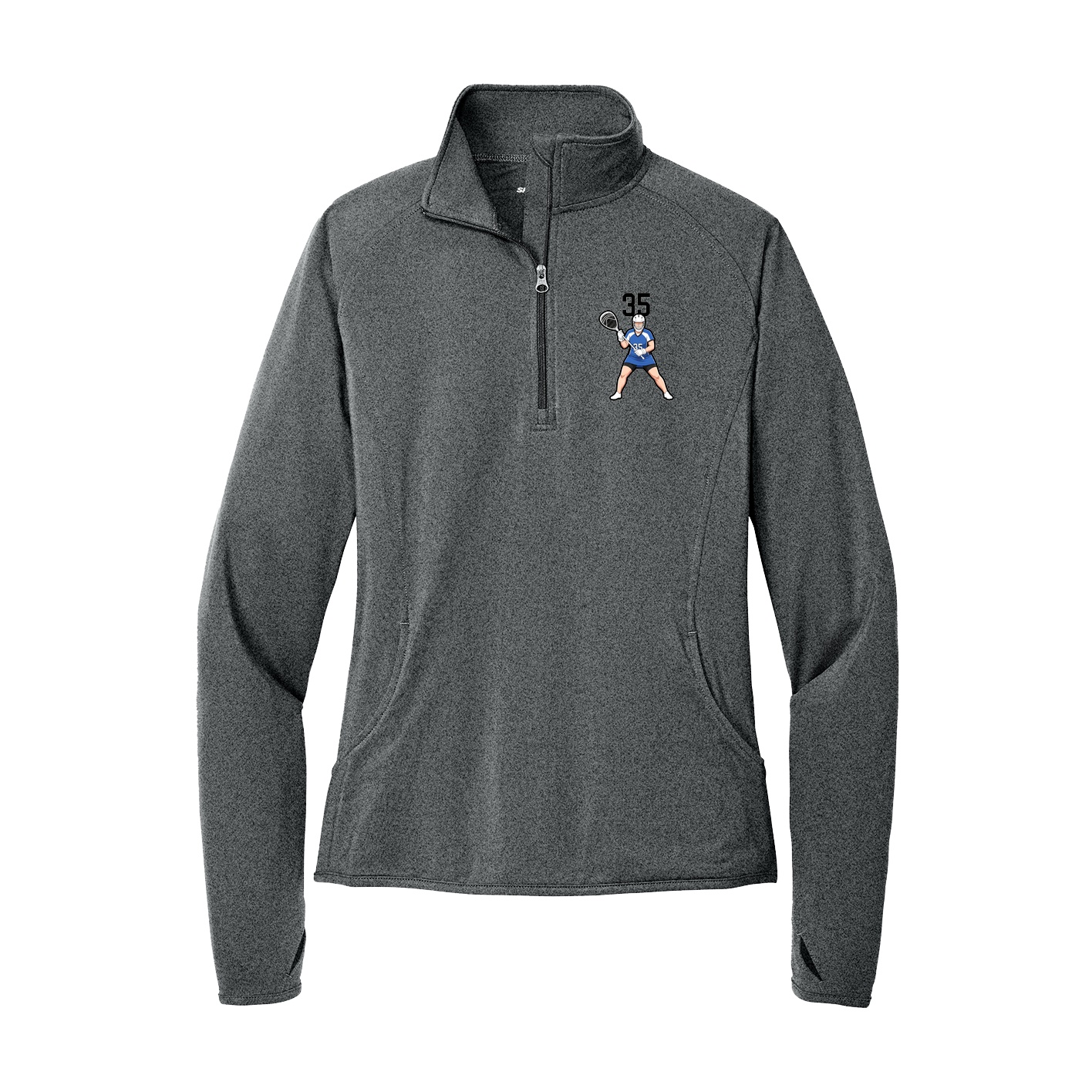 Women's Q-Zip Pullover — Number Top in Grey