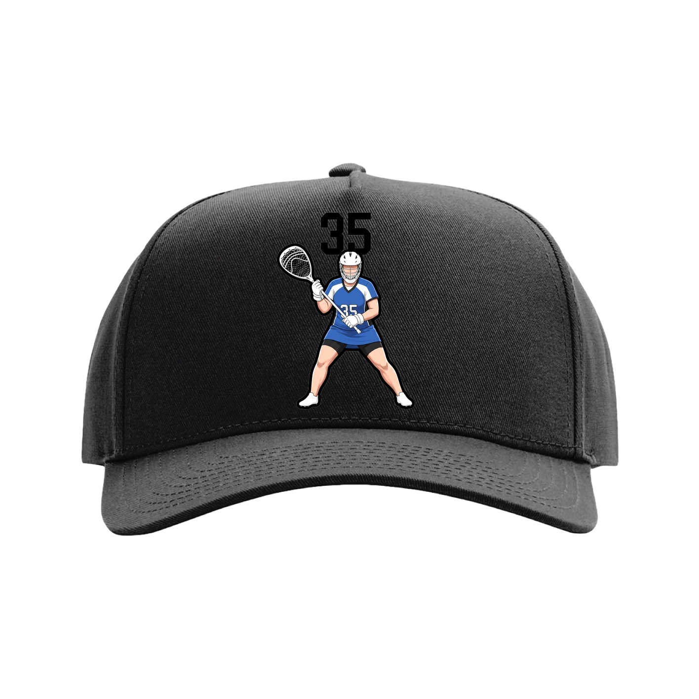 Full Fabric Five-Panel Champ Cap — Number Top in Black