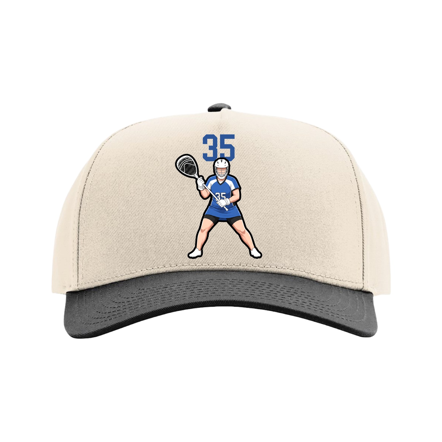 Full Fabric Five-Panel Champ Cap — Number Top in Cream/Black
