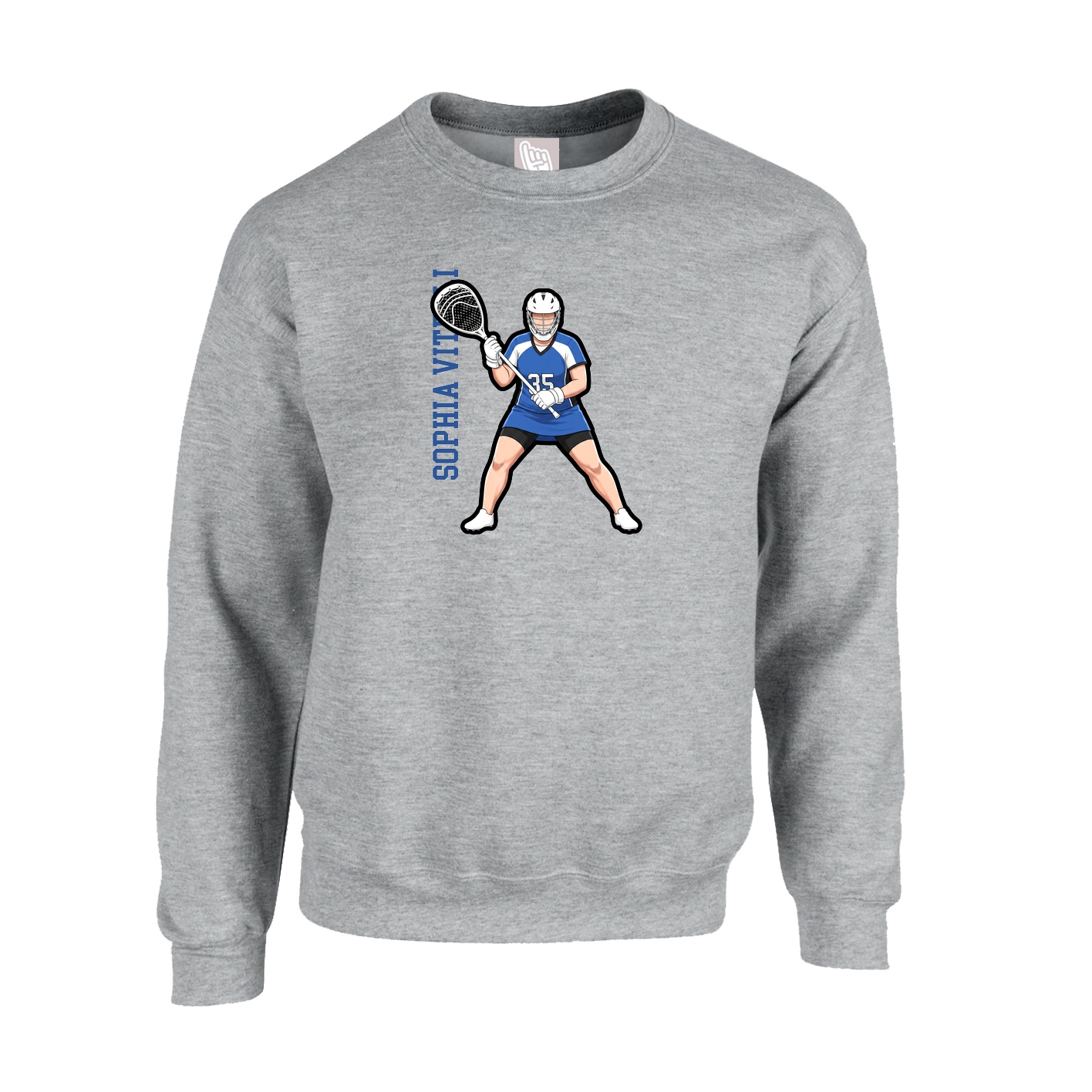 Fleece Crew — Name Vertical in Grey