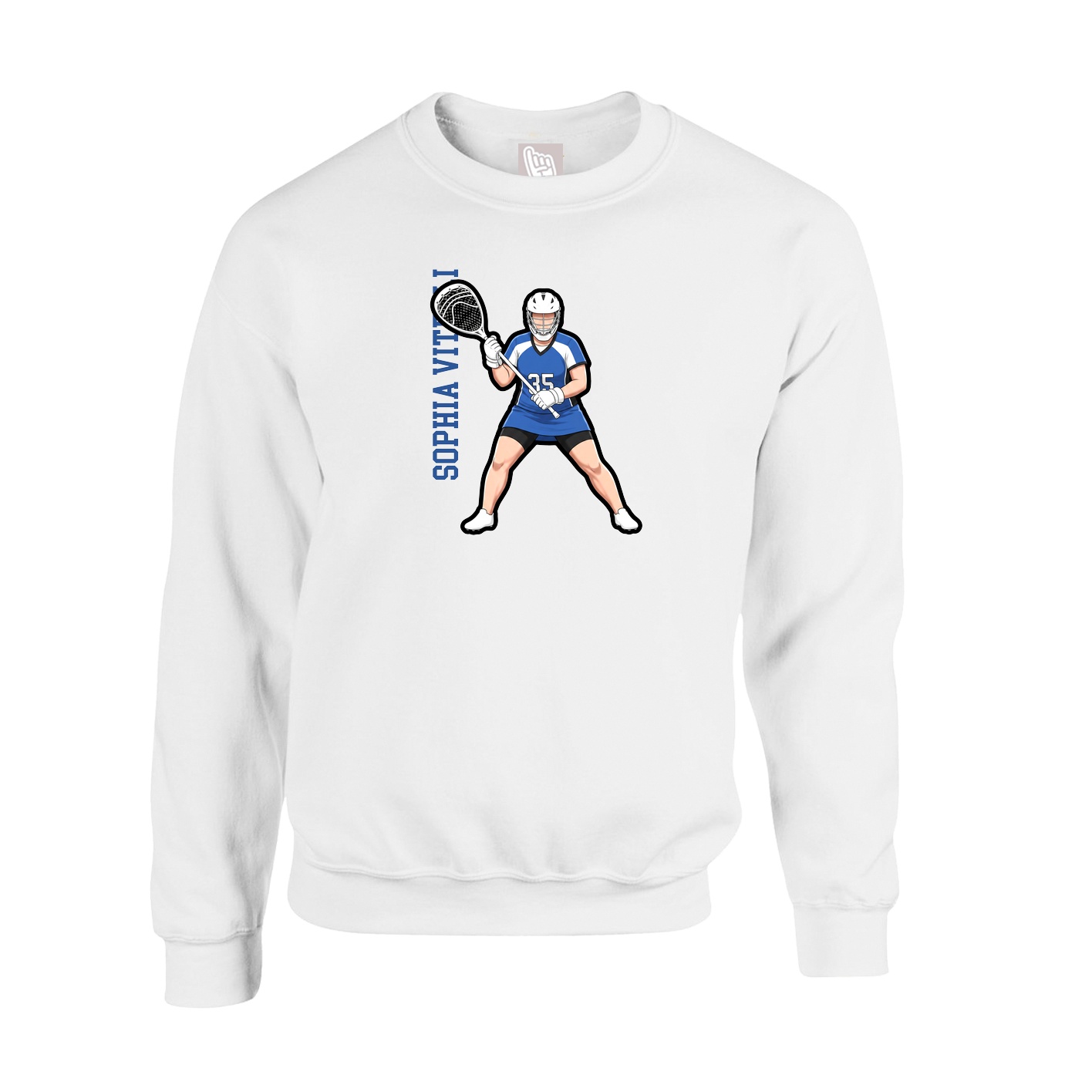 Fleece Crew — Name Vertical in White