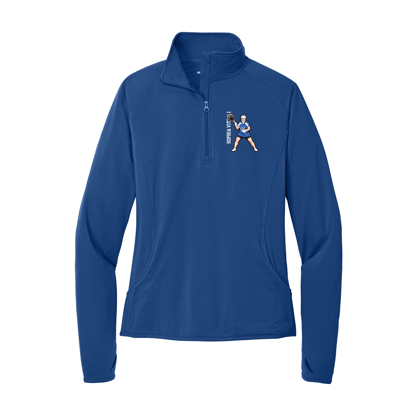 Women's Q-Zip Pullover — Name Vertical in Royal