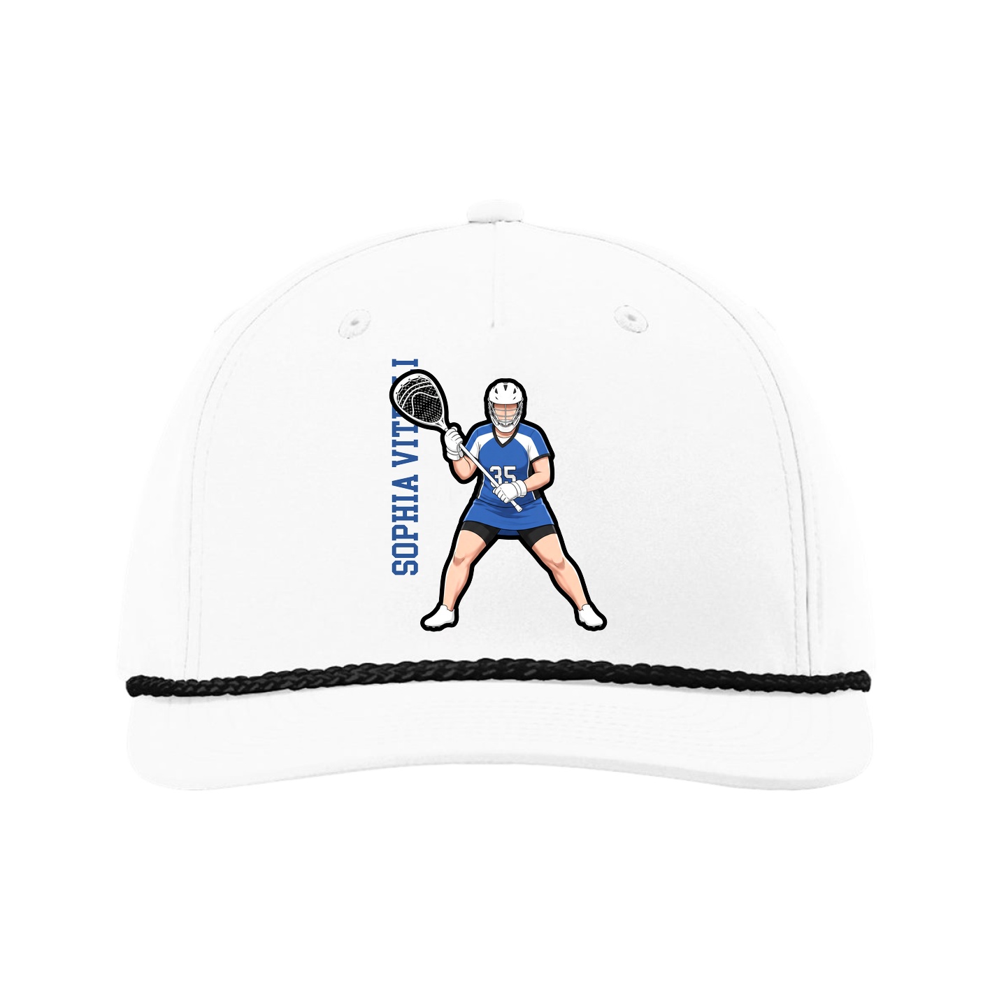 Five-Panel Classic Rope Cap — Name Vertical in White